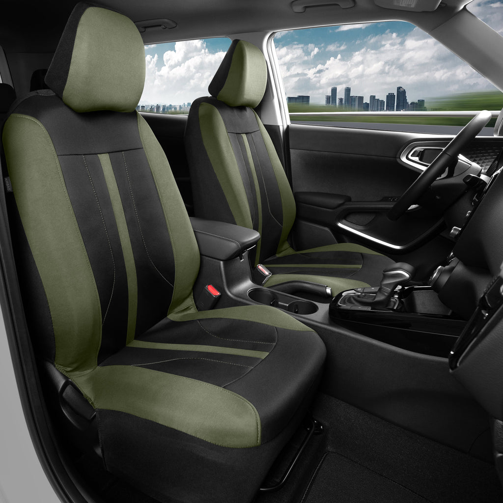 Motor Trend Green Cloth Car Seat Covers for Front Seats - Premium Automotive Bucket Seat Covers, Made for Vehicles with Removable Headrests, Interior Covers for Car Truck Van SUV