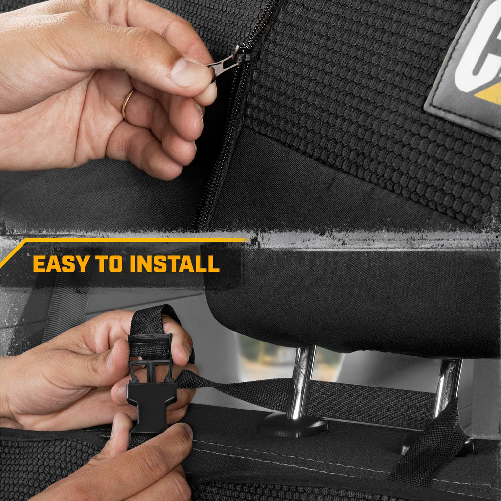 Cat Flexfit Black Rear Seat Cover for Car - Durable Canvas & Mesh Design 60/40 Split Bench Protector for Cars, Trucks & SUVs - Back Seat Cover for Rear Bench - Interior Car Accessory