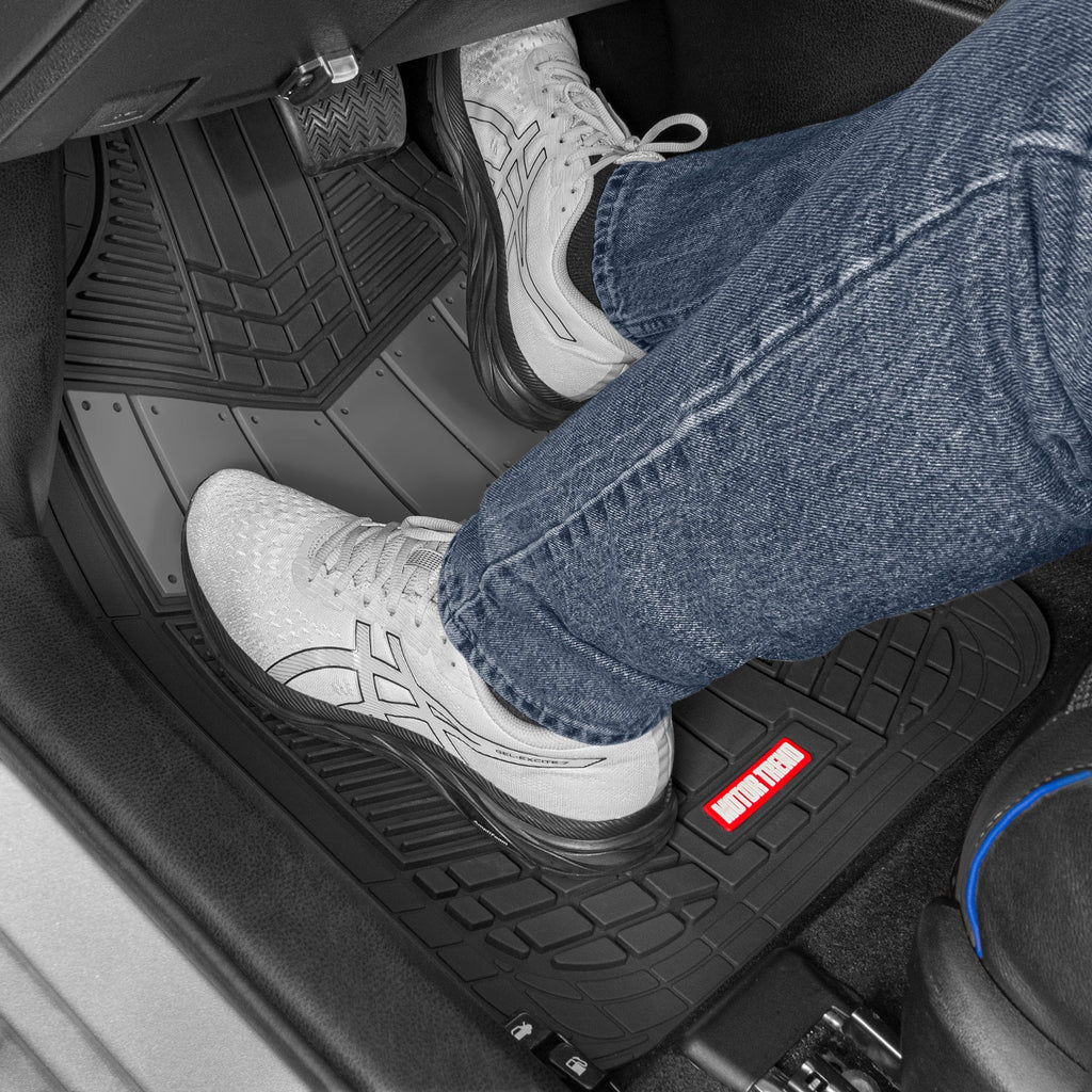 MotorTrend 4-Piece DualFlex Deep Drainage Channels Front Floor Mats and Rear Front Floor Mats - Heavy Duty, All Weather, Trim to Fit