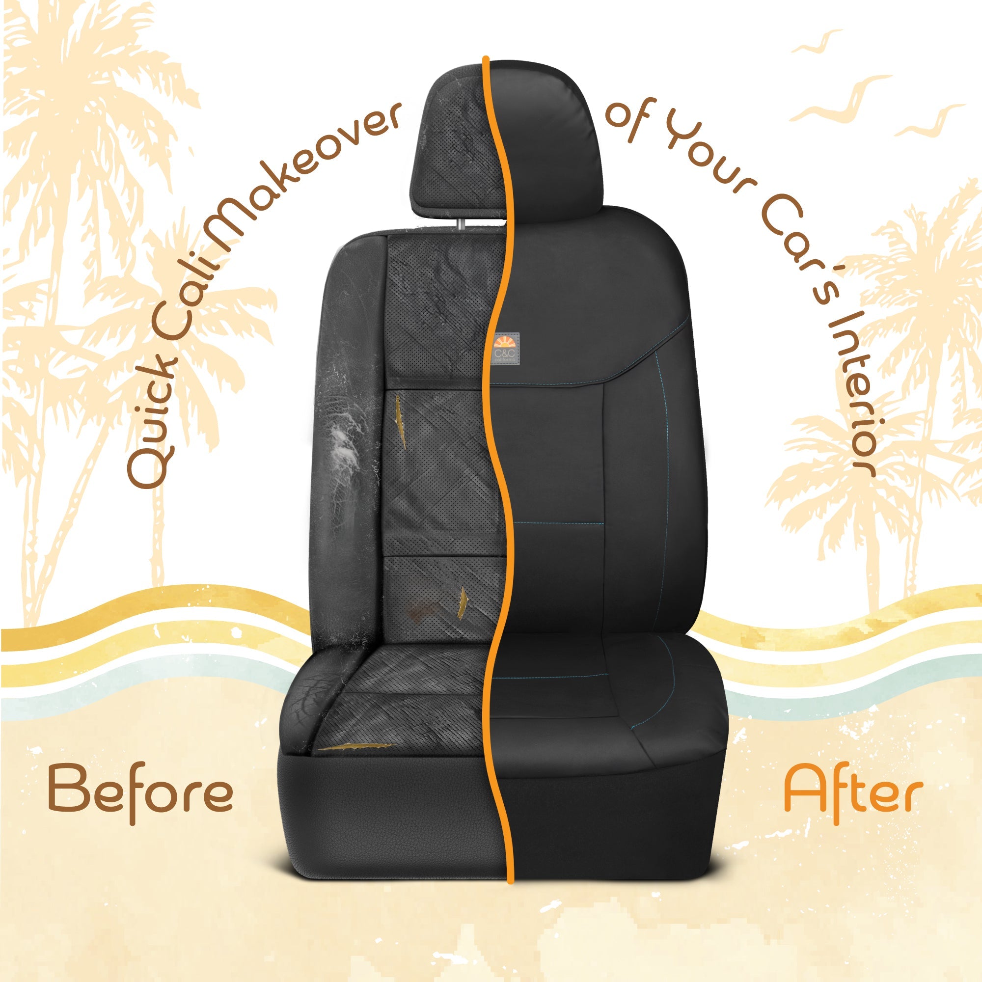 C&C Napa Leatherette 2 Front Seat Covers - Faux Leather Car Seat Protectors for Cars & Trucks - UV-Resistant, Easy to Clean, Semi-Universal Fit - Stylish Coastal Design for Summer Car Interior Upgrade