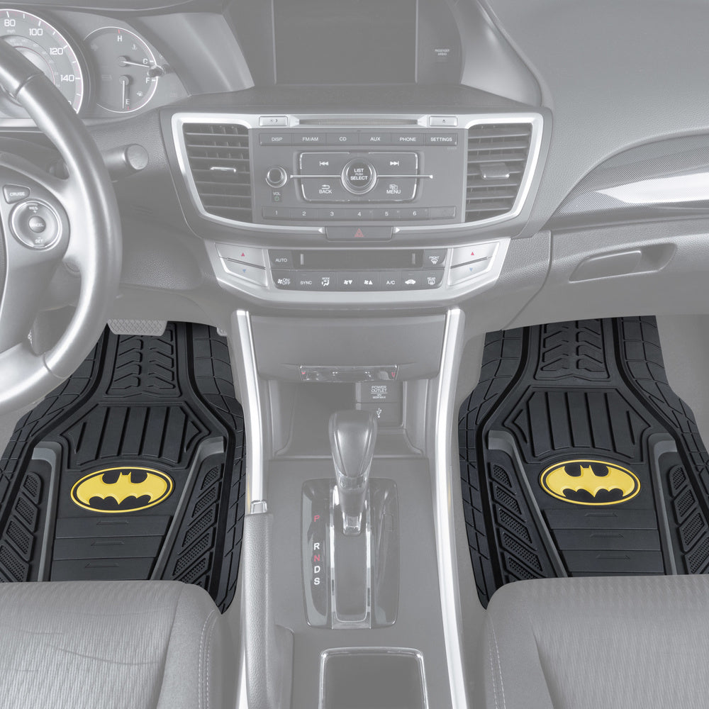 Warner Bros DC Comics 2-Piece Armored Batman Logo Front Floor Mats - Heavy Duty, All Weather, Trim to Fit