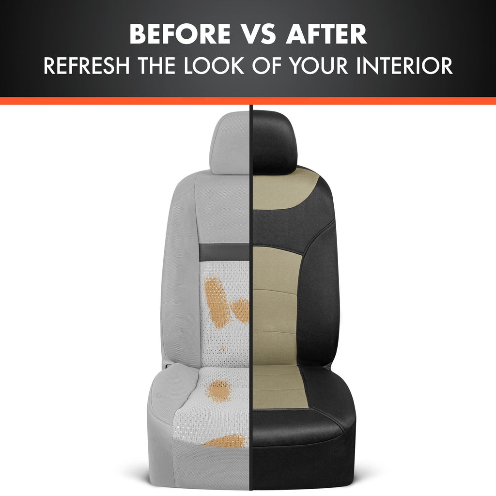 BDK carXS Turismo Car Seat Covers Full Set, Beige Two-Tone Front Seat Covers with Split Rear Bench Back Seat Cover, Automotive Seat Covers for Trucks SUV Van Auto (Multiple Colors)