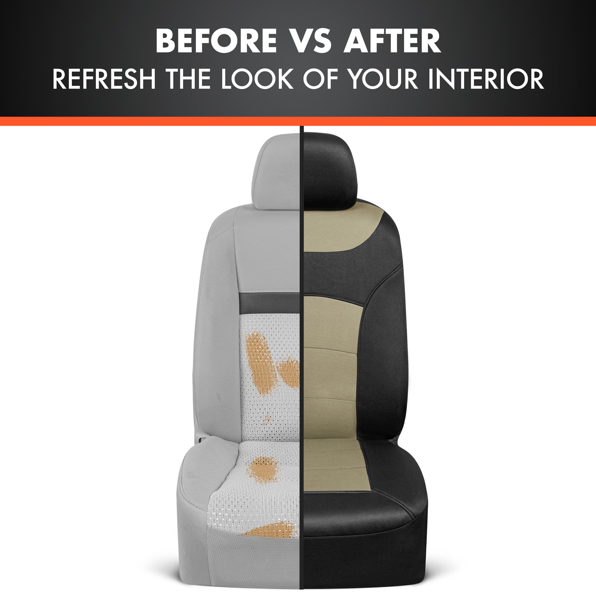 BDK carXS Turismo Car Seat Covers Full Set, Beige Two-Tone Front Seat Covers with Split Rear Bench Back Seat Cover, Automotive Seat Covers for Trucks SUV Van Auto (Multiple Colors)
