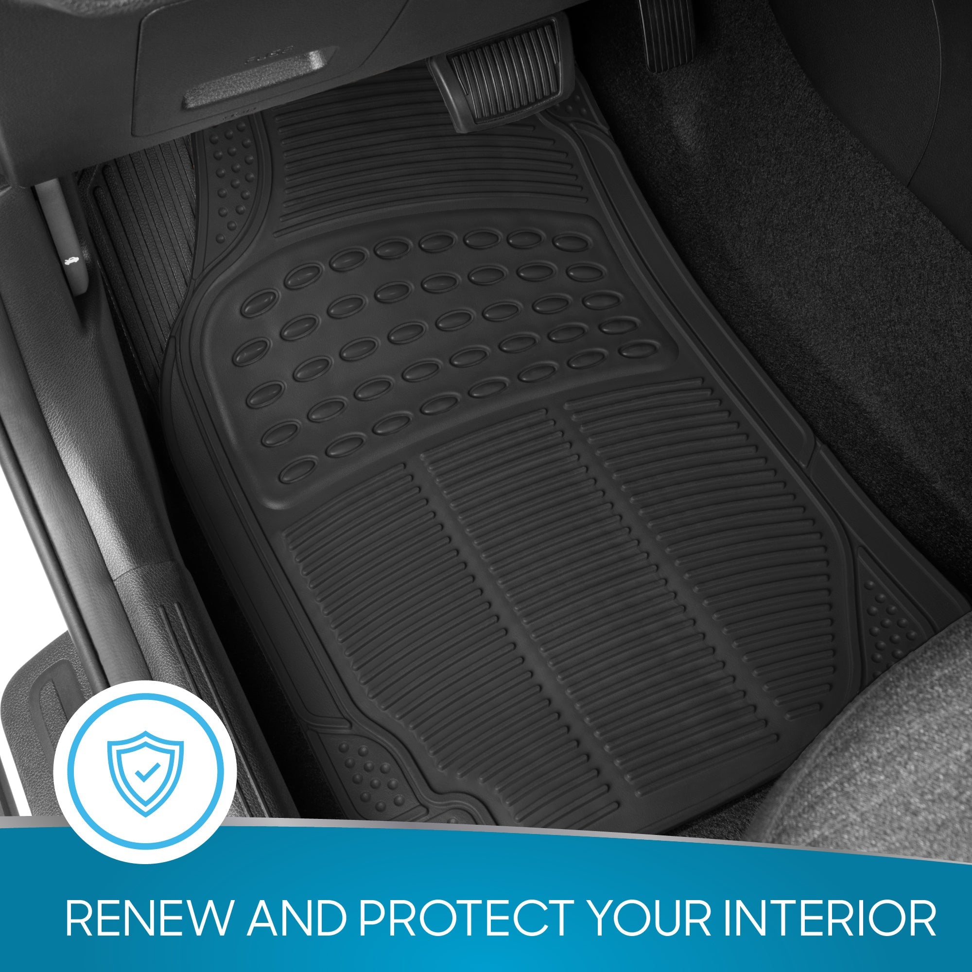 BDK 4-Piece Cushioned Grip Pad Front Floor Mats and Rear Floor Mats - Heavy Duty, All Weather, Trim to Fit