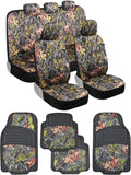 BDK Camo Car Seat Covers Full Set with Camo Car Floor Mats – Complete Interior Protection Set, Realistic Green Forest Camouflage Pattern, Camoflauge Interior Accessories for Auto Truck Van & SUV