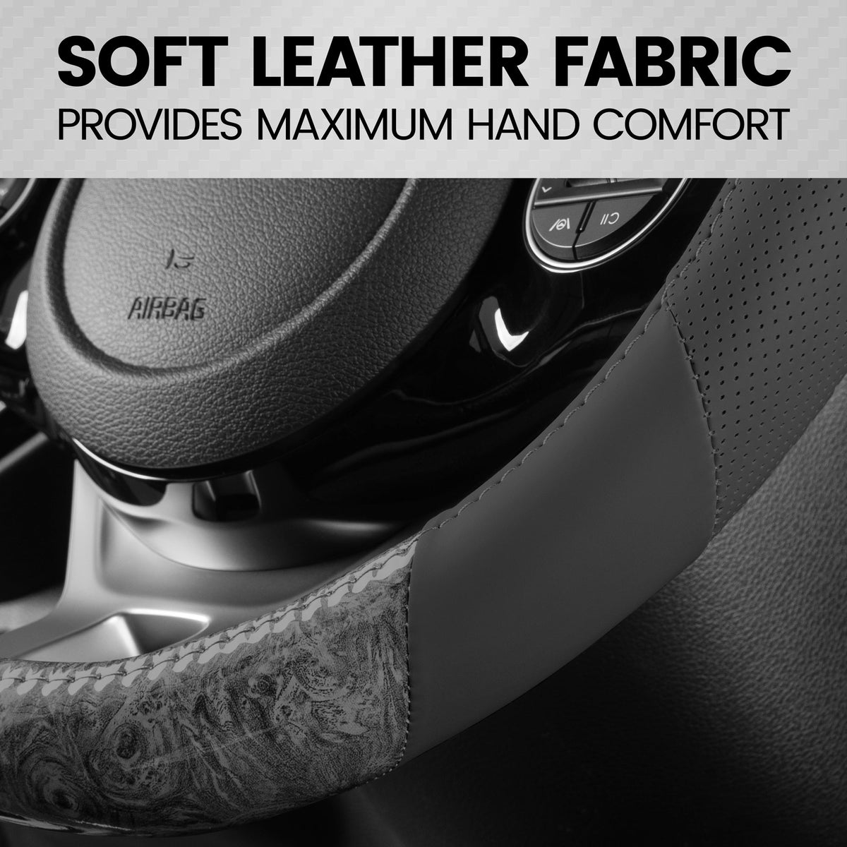 BDK Burlwood Pattern and Leatherette Sport Grip Steering Wheel Cover (Fits 14.5" - 15.5")