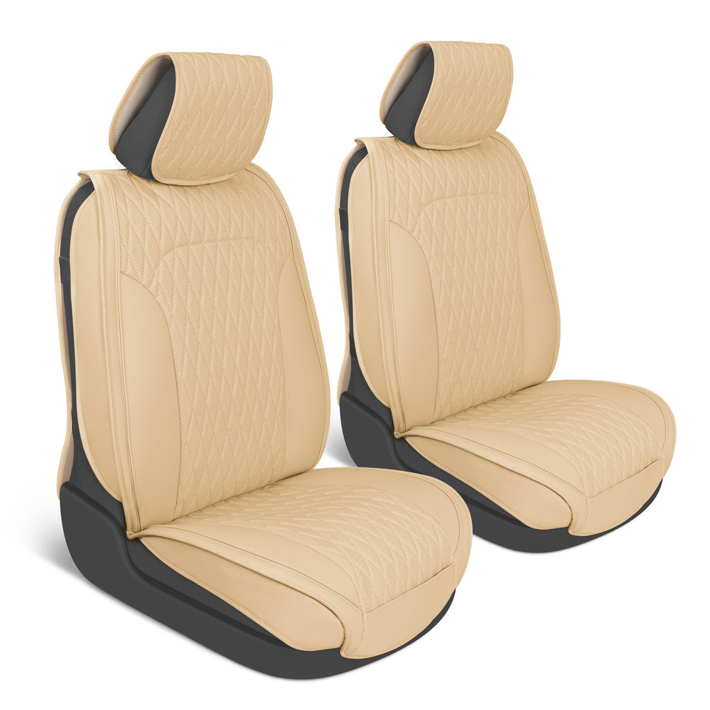 MotorBox 2-Pack DiamondLux Premium Faux Leather Front Seat Covers - Beige