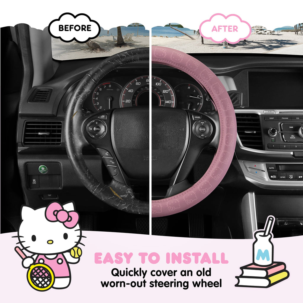 Carbella Sanrio Hello Kitty Pink Steering Wheel Cover (Fits 14.5" - 15")