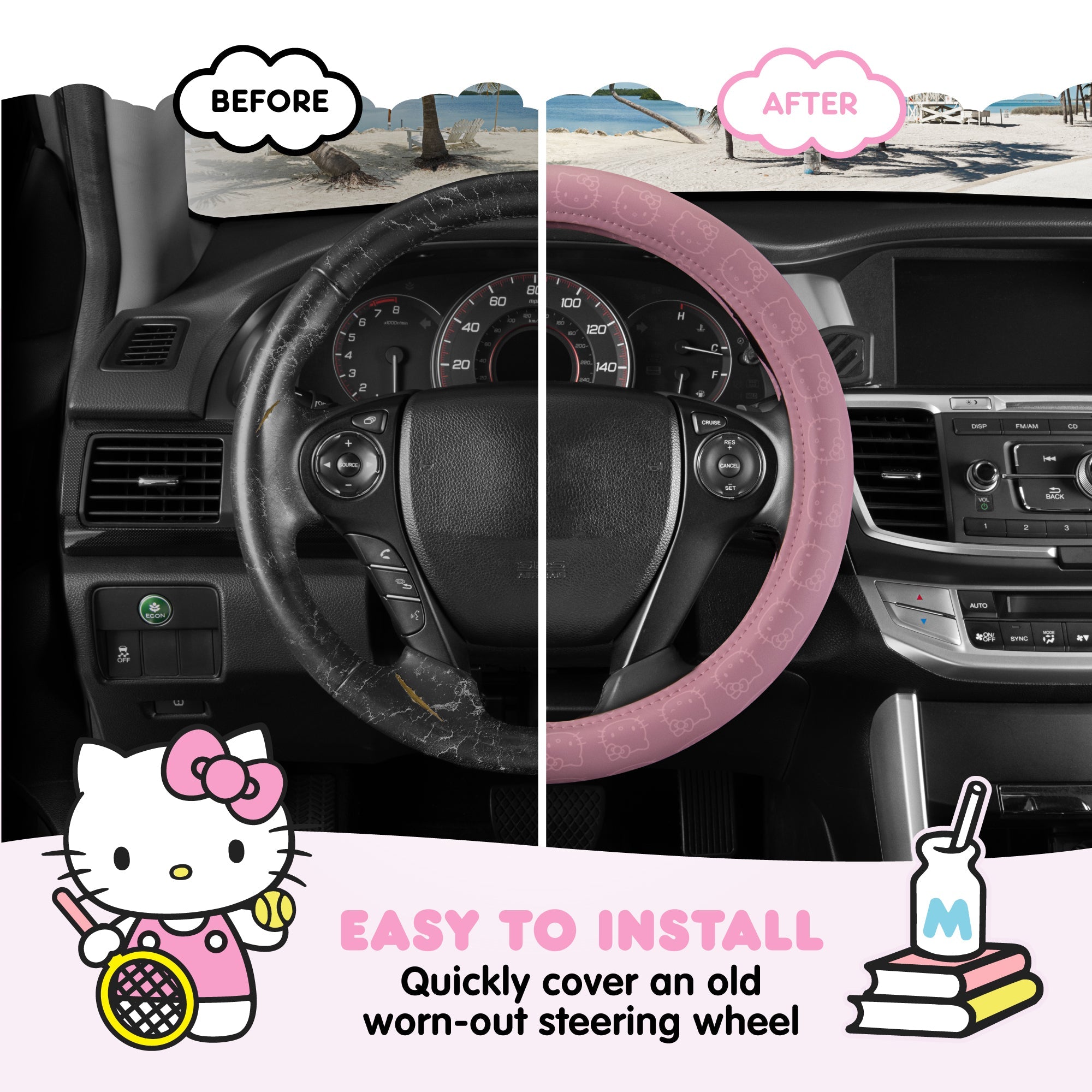 Carbella Sanrio Hello Kitty Pink Steering Wheel Cover (Fits 14.5" - 15")