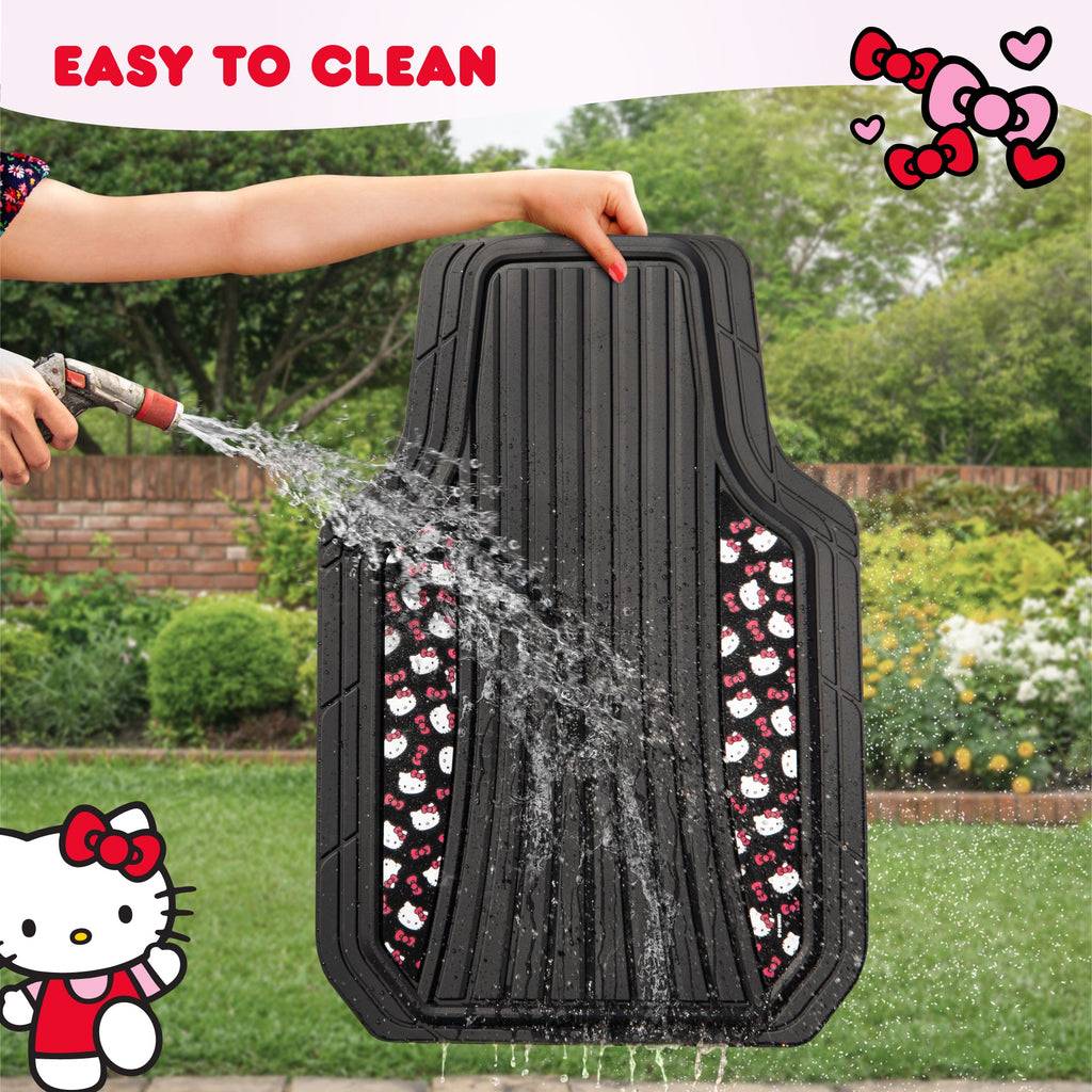 Hello Kitty Car Mats 4pc Floor Mats for Cars Trucks SUVs Kawaii Car Floor Mats for Women Men Accessories Rubber Heavy Duty Cute Non-Slip Always Front Rear Hello Kitty Car Accessories Classic Black with Red Bows