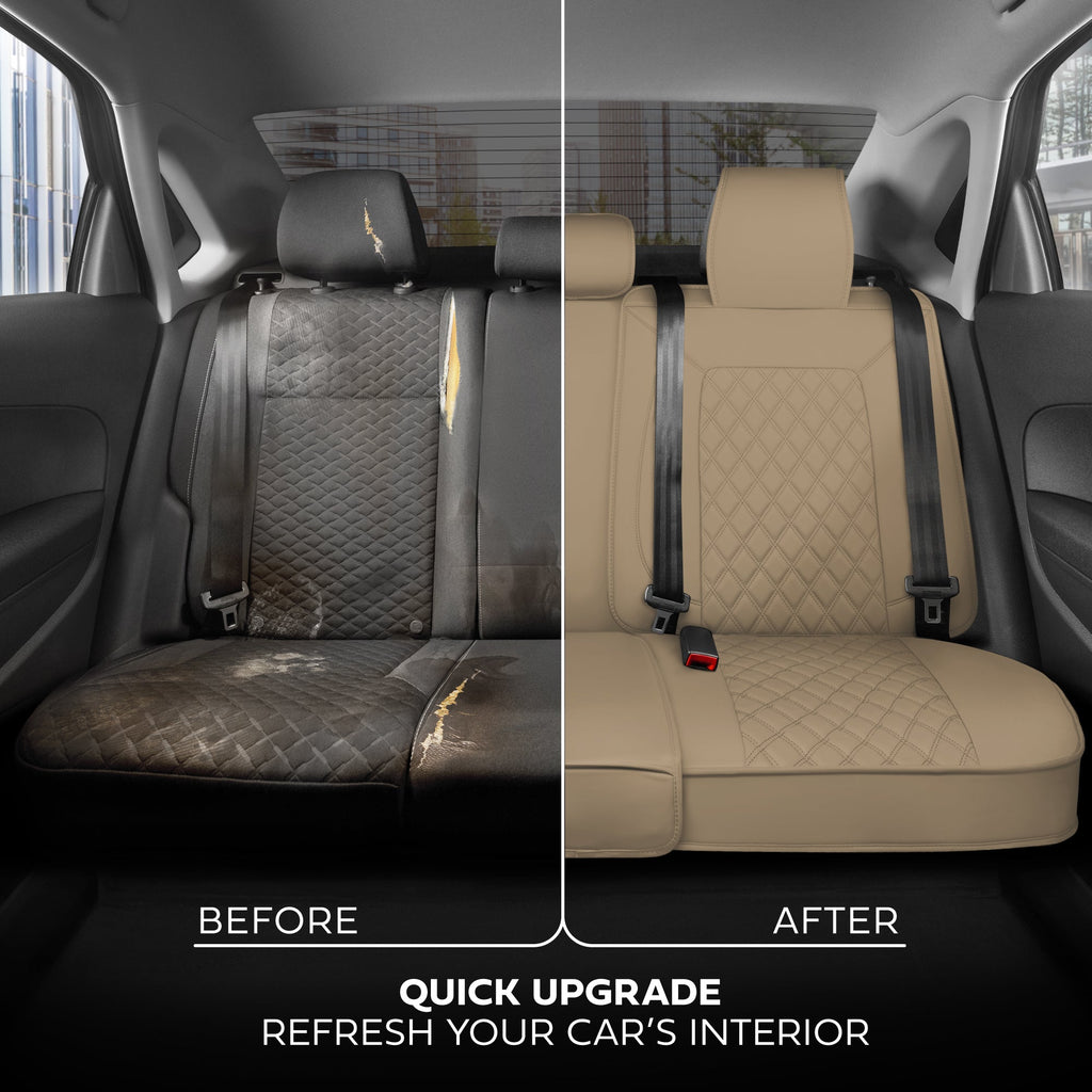 MotorBox Premium Napa Leather Rear Seat Cover - Semi Universal Fit for Most Cars, Truck & SUV - Beige Back Seat Protector - Anti-Slip, Durable Bench Cover - Easy Install, Luxury Car Interior Upgrade