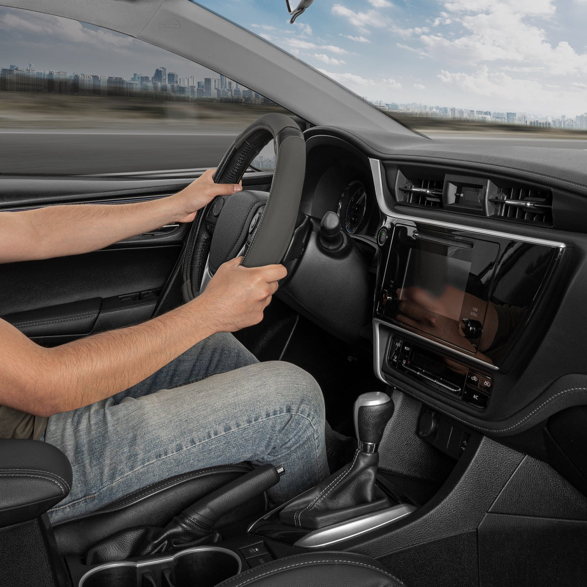 MotorTrend GripTech Enhanced Traction Steering Wheel Cover (Fits 14.5" - 15.5")