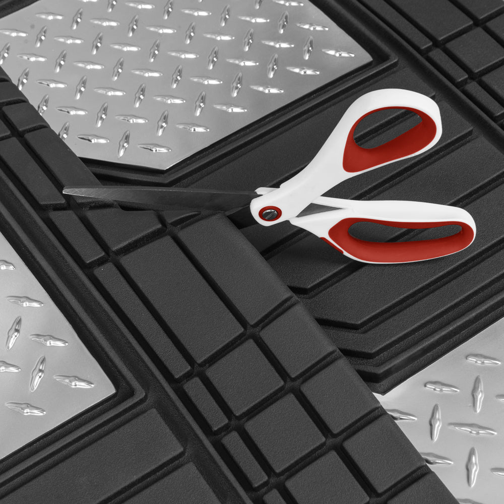 CAT 4-Piece Two-Tone Metallic-Look Front Floor Mats and Rear Floor Mats - Heavy Duty, All Weather, Trim to Fit