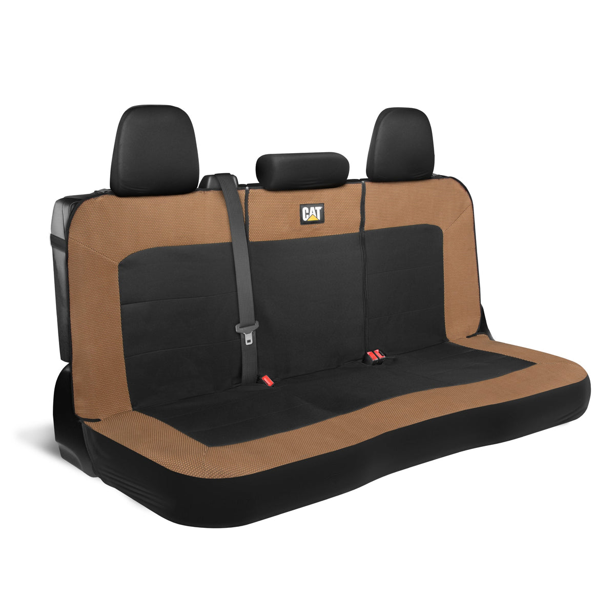Cat Flexfit Beige & Black Rear Seat Cover for Car – Durable Canvas & Mesh Design 60/40 Split Bench Protector for Cars, Trucks & SUVs – Back Seat Cover for Rear Bench – Interior Car Accessory