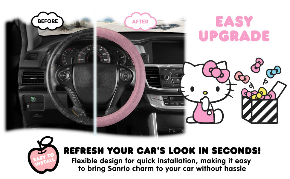 Carbella Sanrio Hello Kitty Pink Steering Wheel Cover (Fits 14.5" - 15")