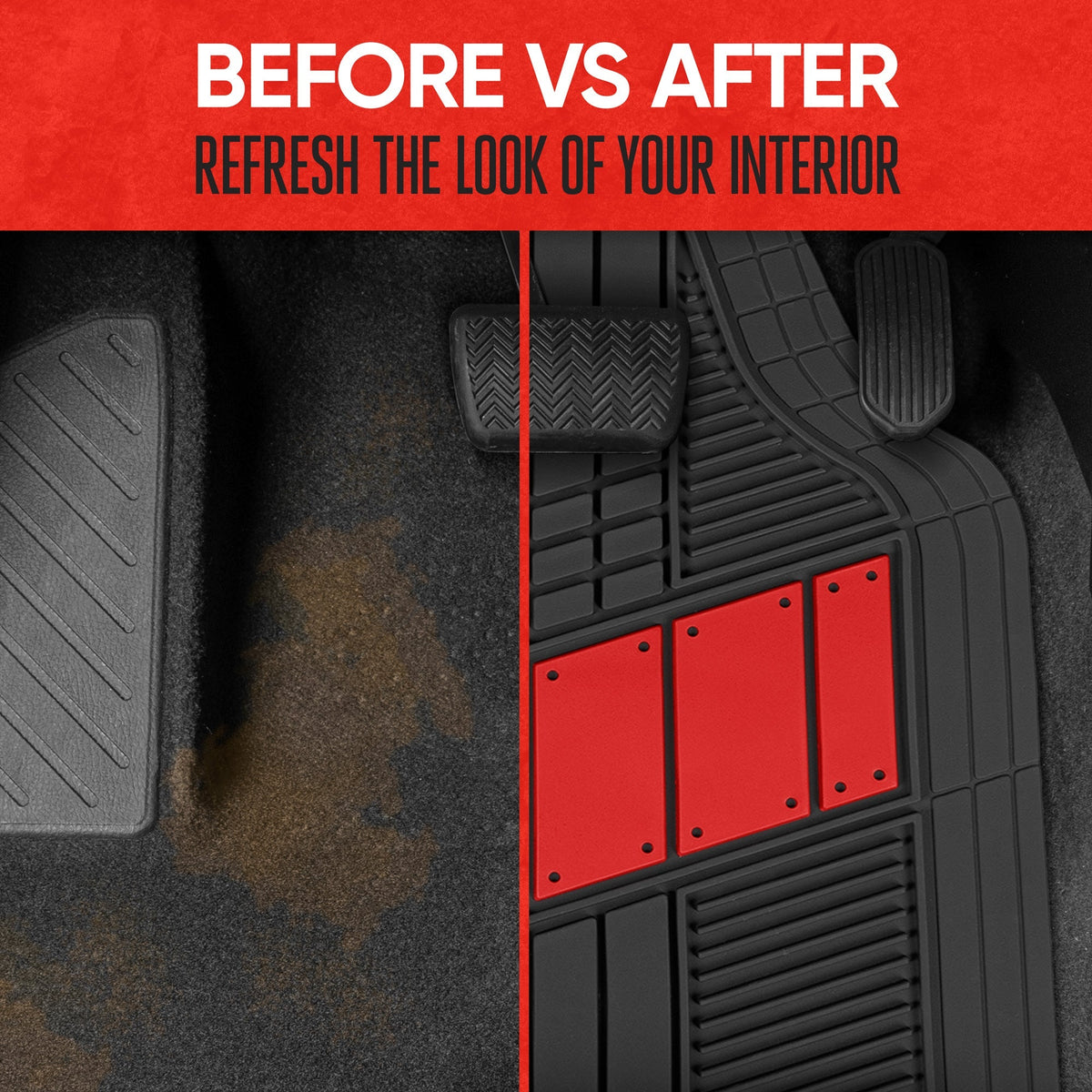 MotorTrend 4-Piece DualFlex Deep Drainage Channels Front Floor Mats and Rear Front Floor Mats - Heavy Duty, All Weather, Trim to Fit
