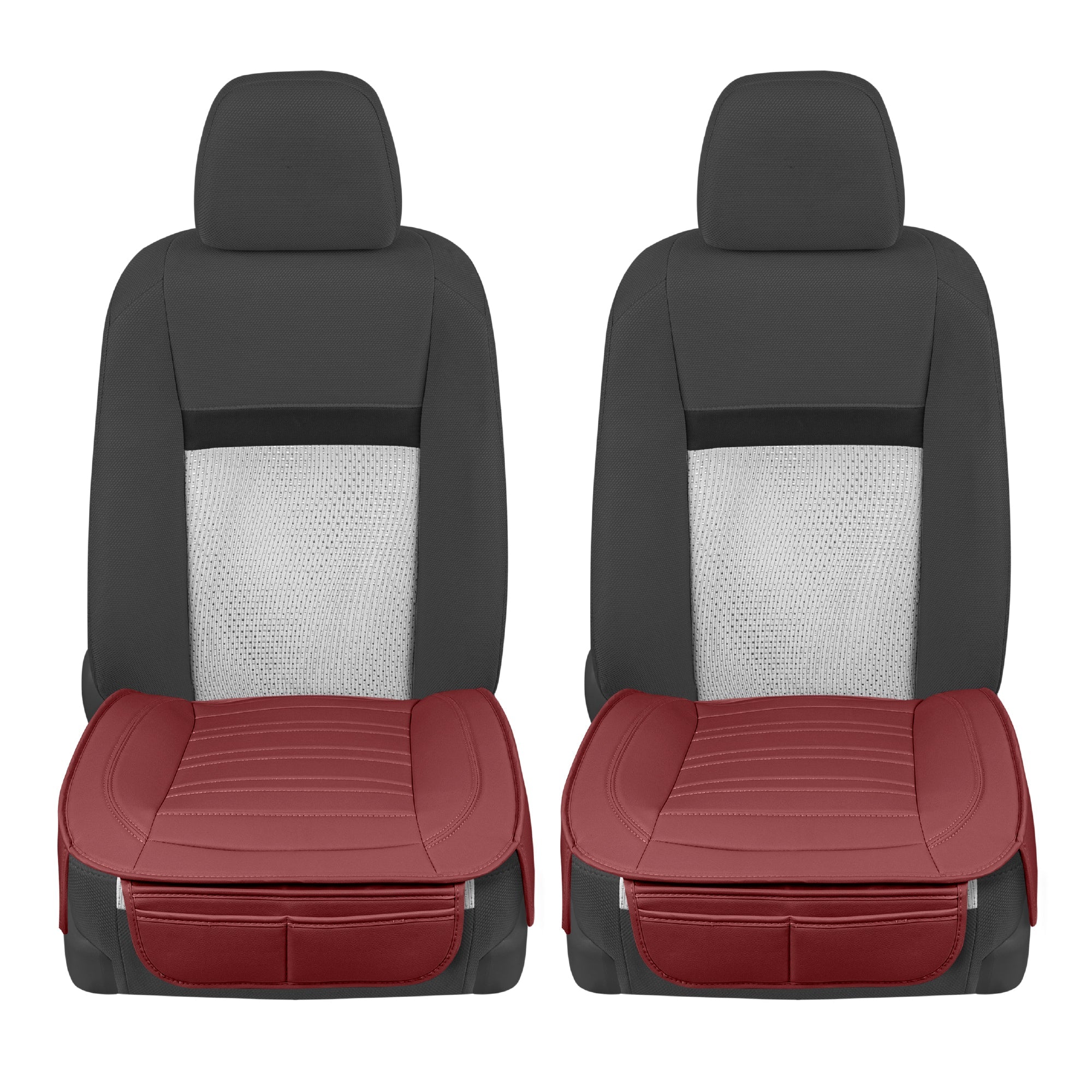 Motor Trend Faux Leather Front Seat Cover for Cars - Set of 2 Burgundy Front Car Seat Covers for SUV & Truck with Storage Pockets - Automotive Car Seats Cover Protector - Bottom Cushion Coverage Only
