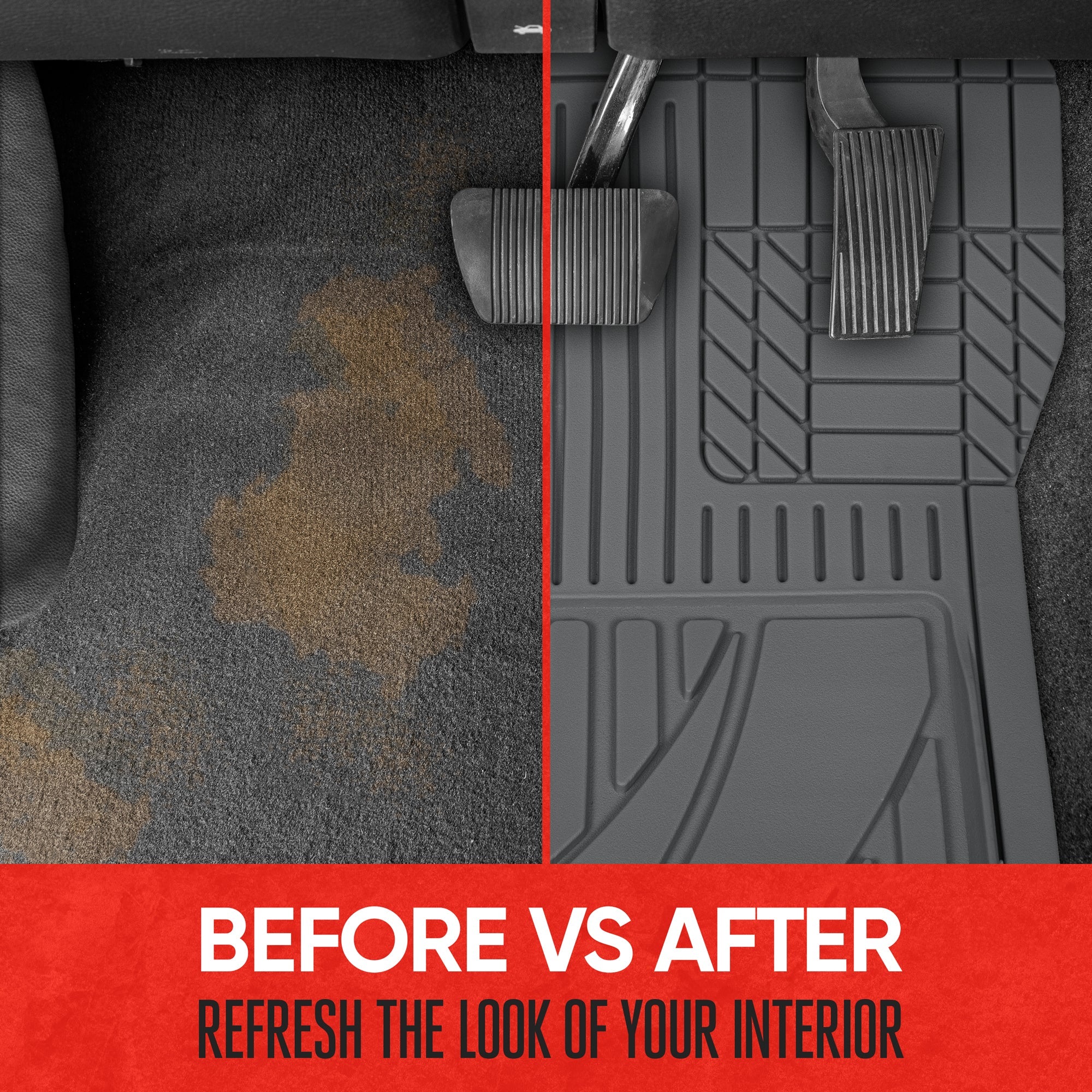 MotorTrend 3-Piece FlexTough Advanced Rubber Multi-Channel Front Floor Mats and Rear Floor Mat