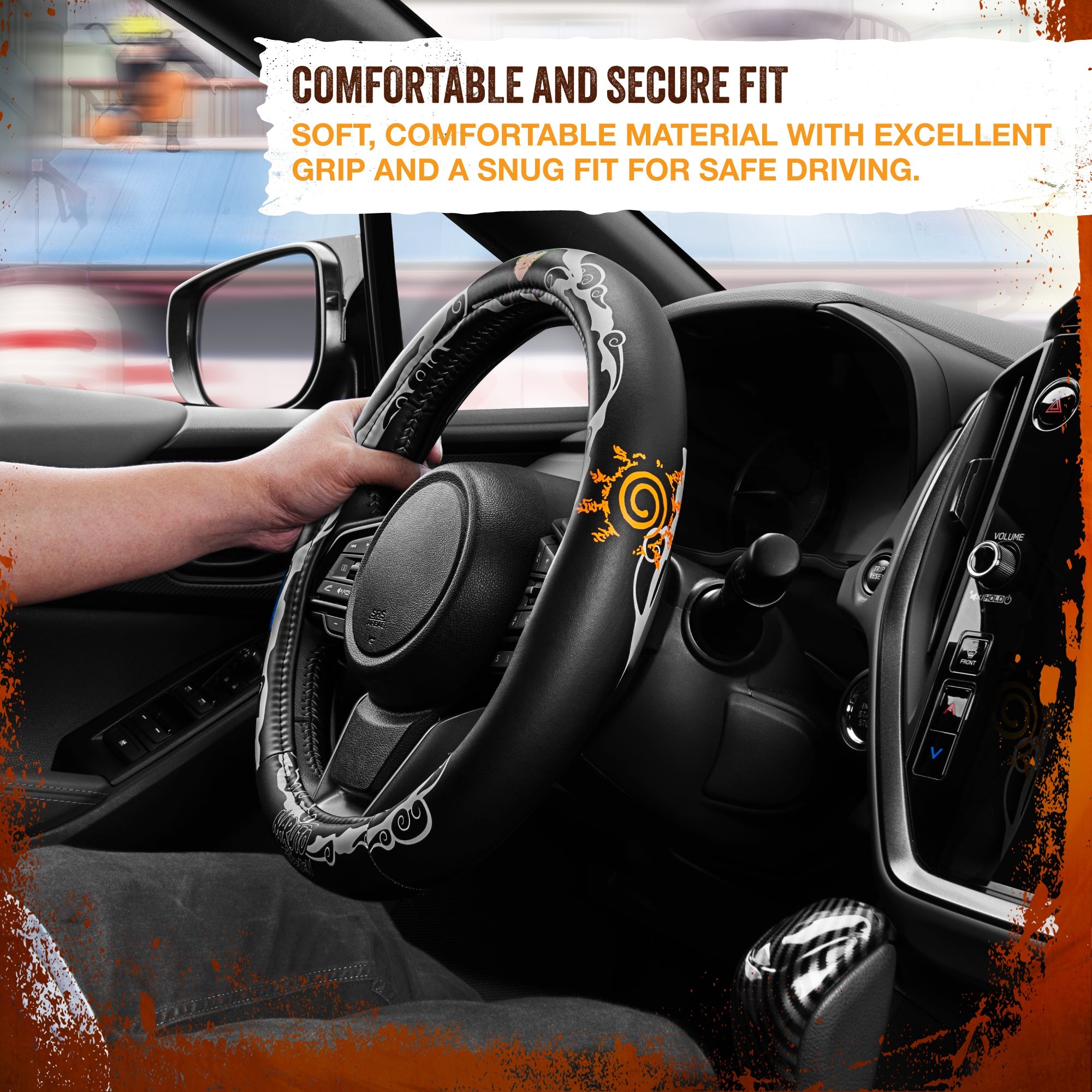 Naruto Shippuden Car Steering Wheel Cover, 15 Inch Anime Steering Wheel Cover, Cushioned Soft Comfortable Cover Anime Car Accessories for Men Women, Kirigakure