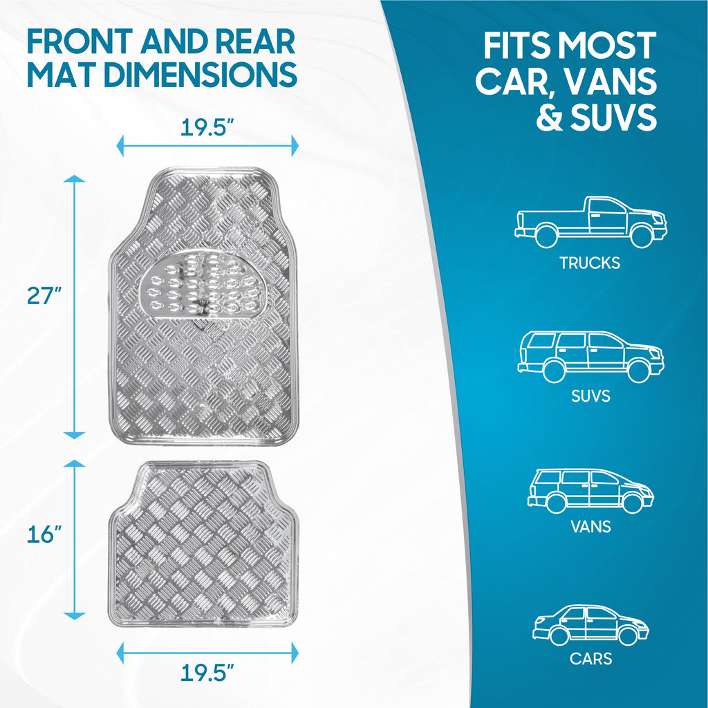 BDK 4-Piece Translucent Centered Cushioned Grip Pad Front Floor Mats and Rear Floor Mats - Heavy Duty, All Weather
