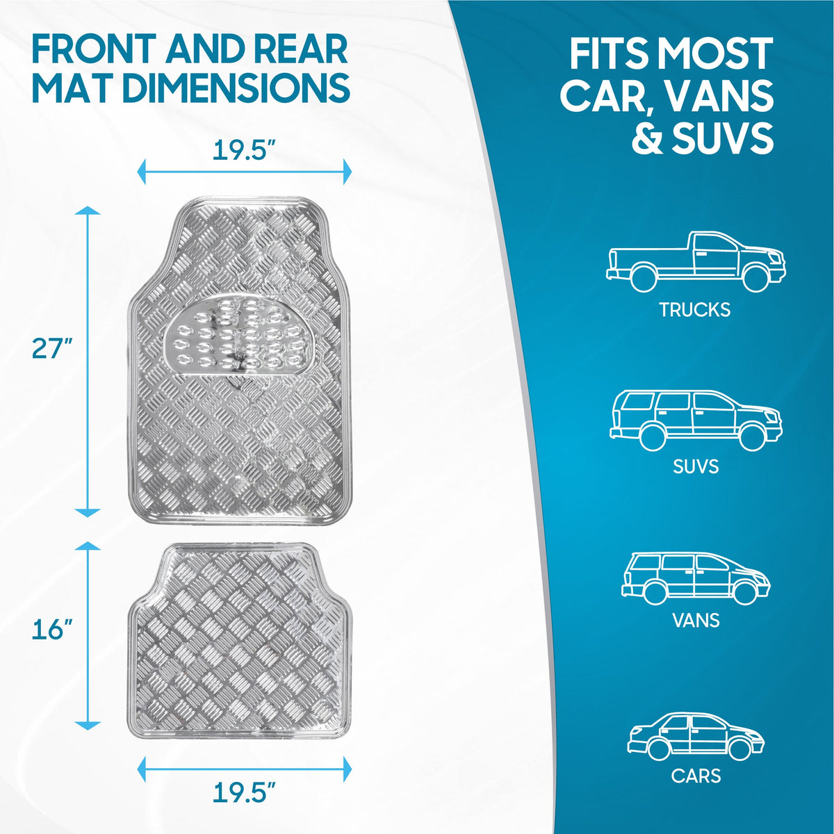 BDK 4-Piece Translucent Centered Cushioned Grip Pad Front Floor Mats and Rear Floor Mats - Heavy Duty, All Weather