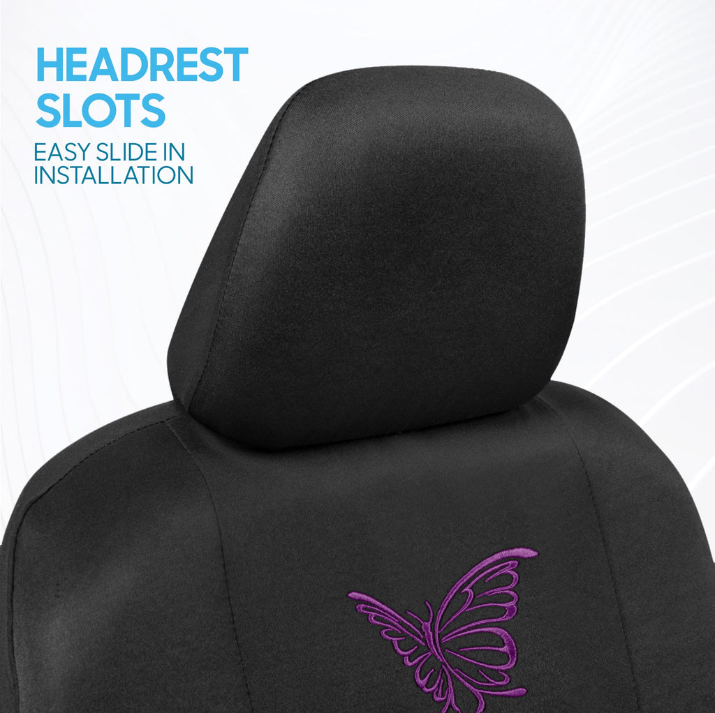 BDK 12-Piece Butterfly Front Seat Covers, Rear Seat Covers, Seat Belt Pads, and Steering Wheel Cover (Fits 14.5" - 15.5")