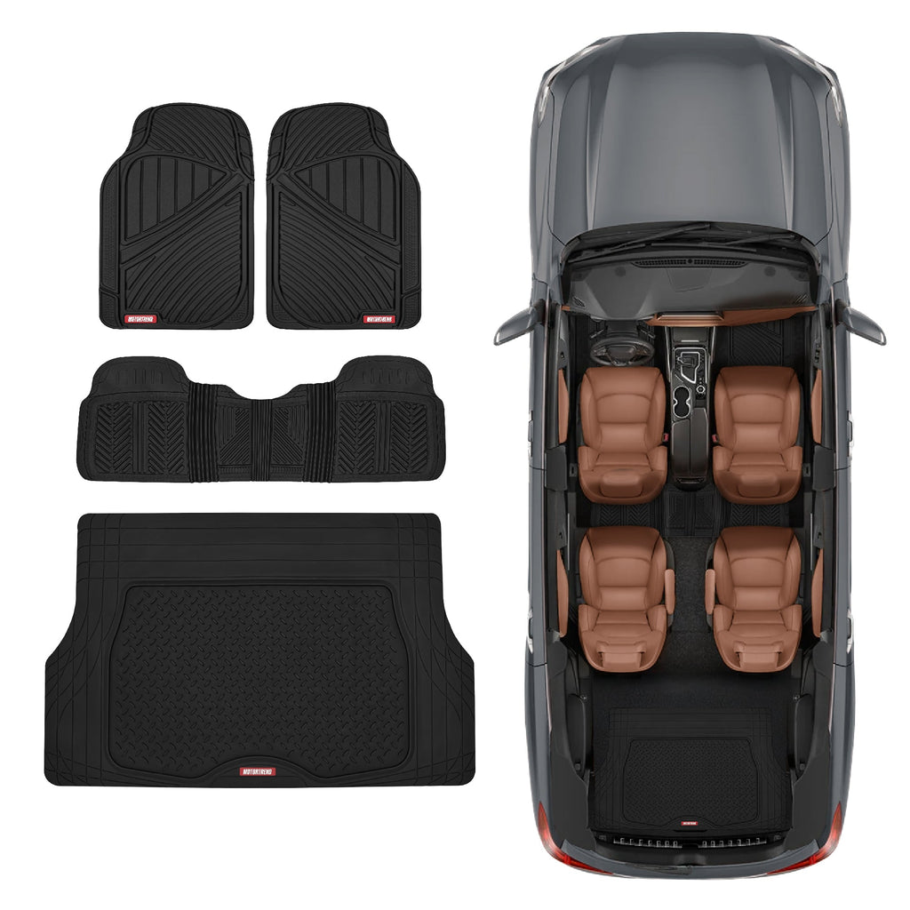 MotorTrend 4-Piece FlexTough Performance Deep Channel Front Floor Mats, Rear Floor Mat, and Trunk/Cargo Mat - Heavy Duty, All Weather, Trim to Fit