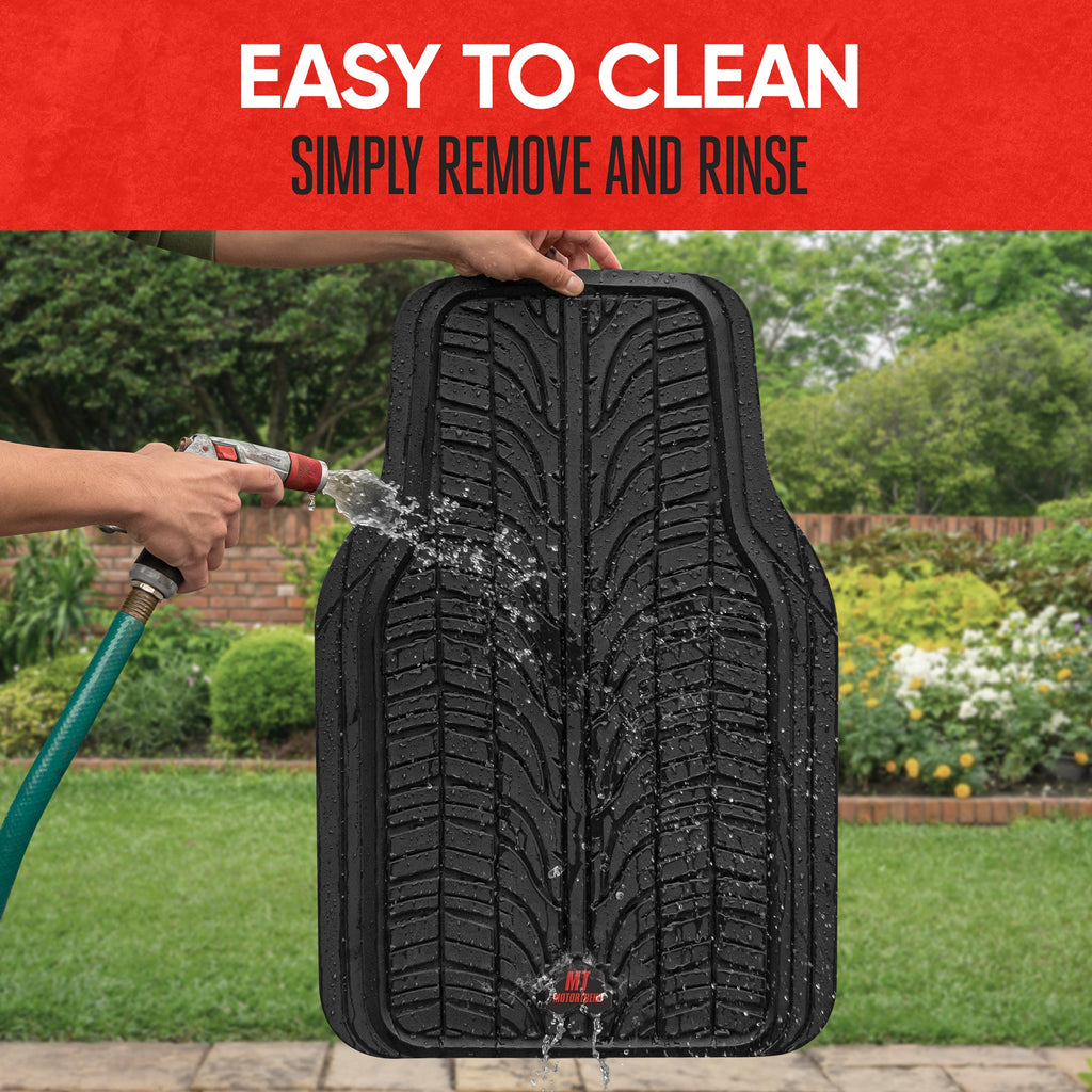 MotorTrend 4-Piece Grand Prix Tire Tread Front Floor Mats and Rear Floor Mats - Heavy Duty, All Weather, Trim to Fit