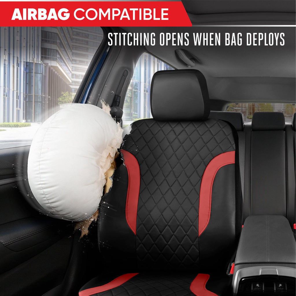 Motor Trend Faux Leather Seat Covers For Trucks, Cars, & SUV - Front Black & Red Car Seat Cover Set - Universal Fit For Most Automotives - Forros Para Asientos De Carro - CarSeat Covers Accessories