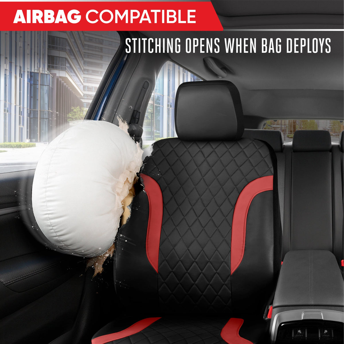 Motor Trend Faux Leather Seat Covers For Trucks, Cars, & SUV - Front Black & Red Car Seat Cover Set - Universal Fit For Most Automotives - Forros Para Asientos De Carro - CarSeat Covers Accessories