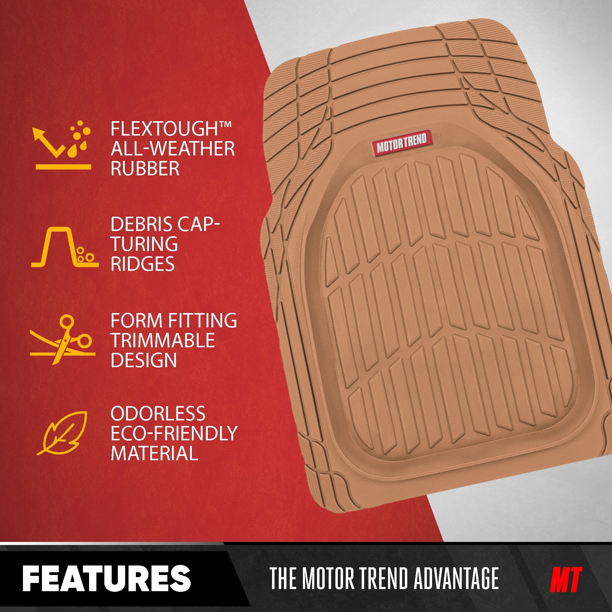 MotorTrend 4-Piece 3-Rows FlexTough Deep Dish Front Floor Mats, Middle Floor Mats, and Rear Floor Mat