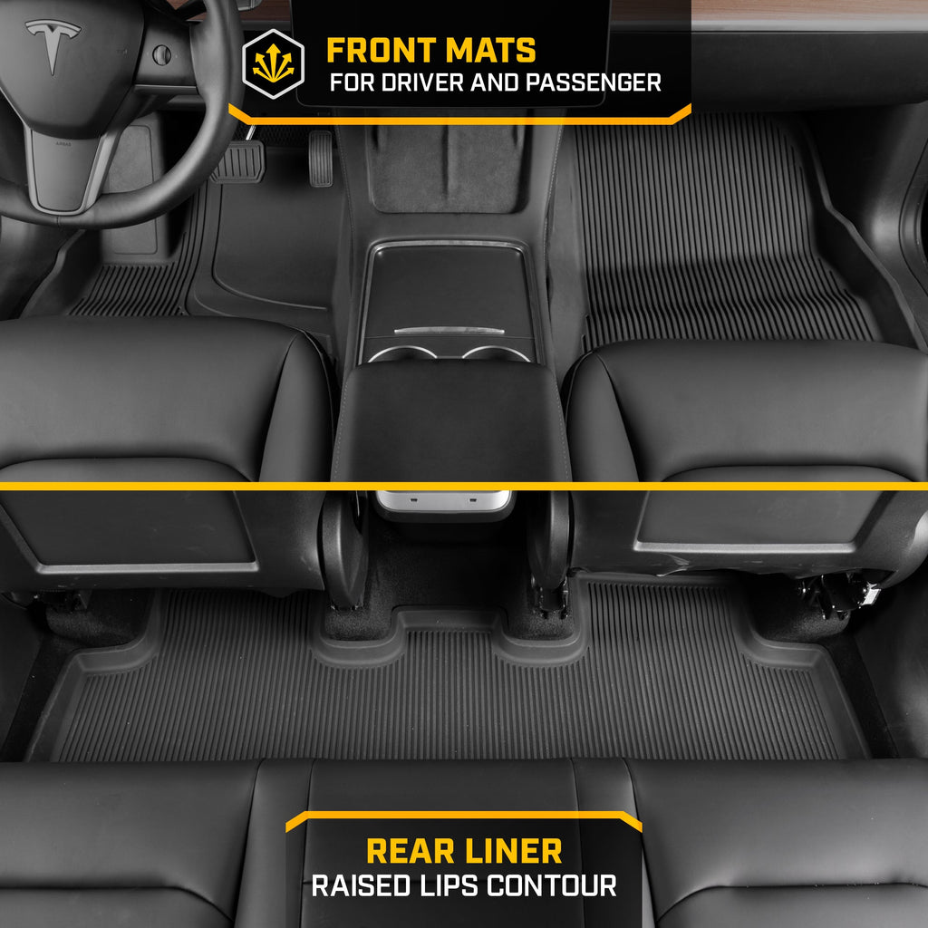 Cat® JustFit™ 3D Floor Mats for Tesla Model 3 2017-2024 - Custom Fit Tesla Model 3 Floor Mats with Extended Coverage Design, Premium Tesla Model 3 Accessories
