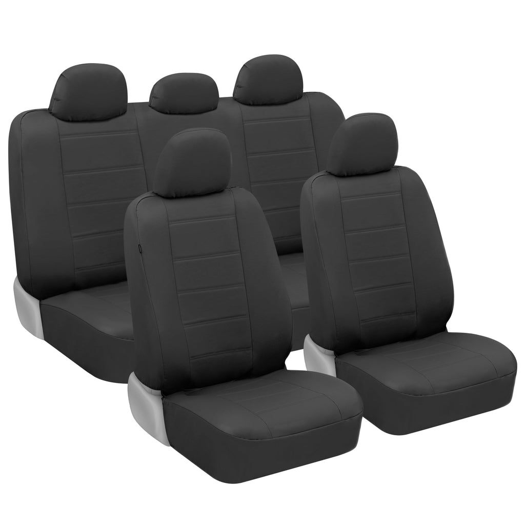 BDK 9-Piece Premium Faux Leather Front Seat Covers and Rear Seat Covers - Black