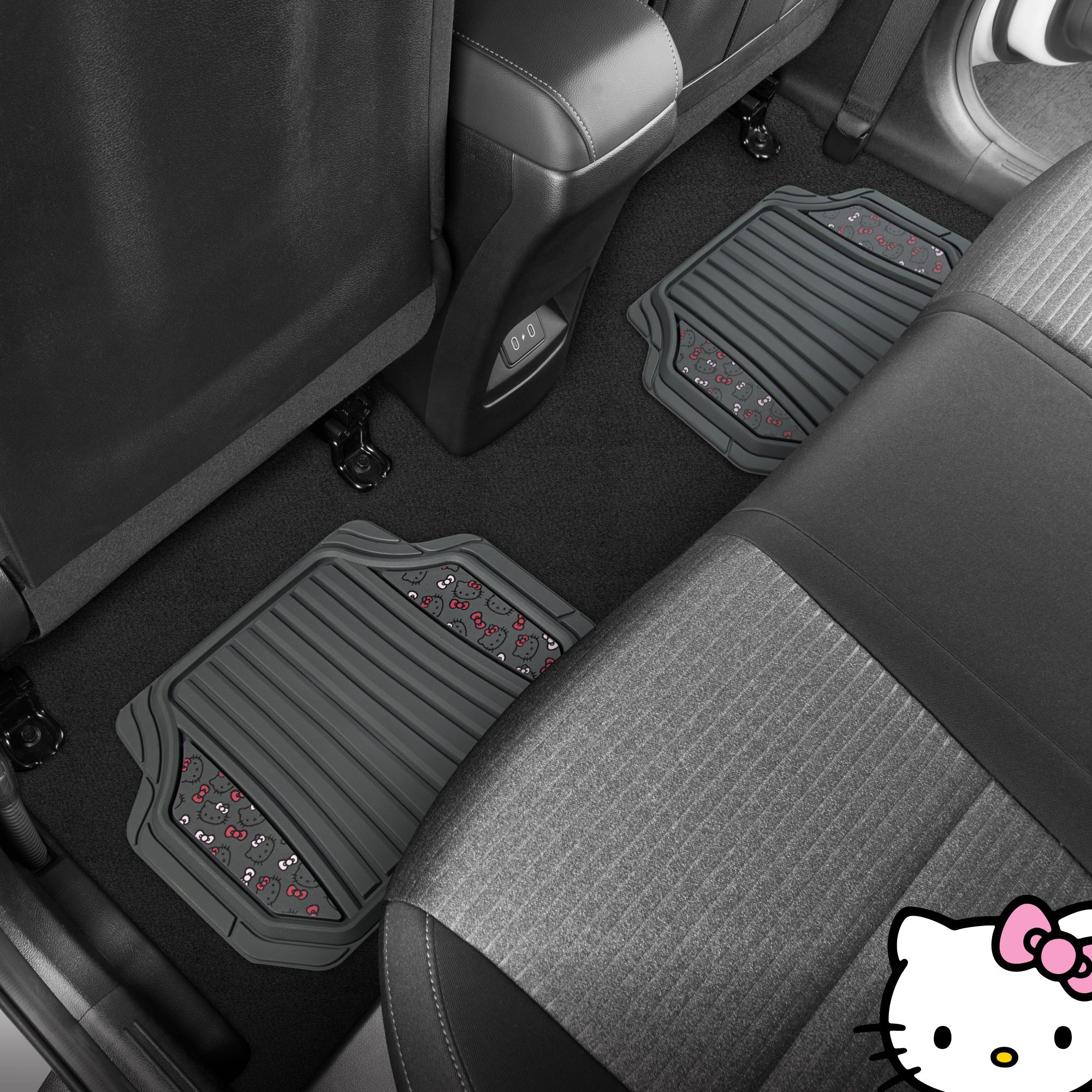Hello Kitty Car Mats 4pc Floor Mats for Cars Trucks SUVs Kawaii Car Floor Mats for Women Men Accessories Rubber Heavy Duty Cute Non-Slip Always Front Rear Hello Kitty Car Accessories Classic Gray with Pink Bows