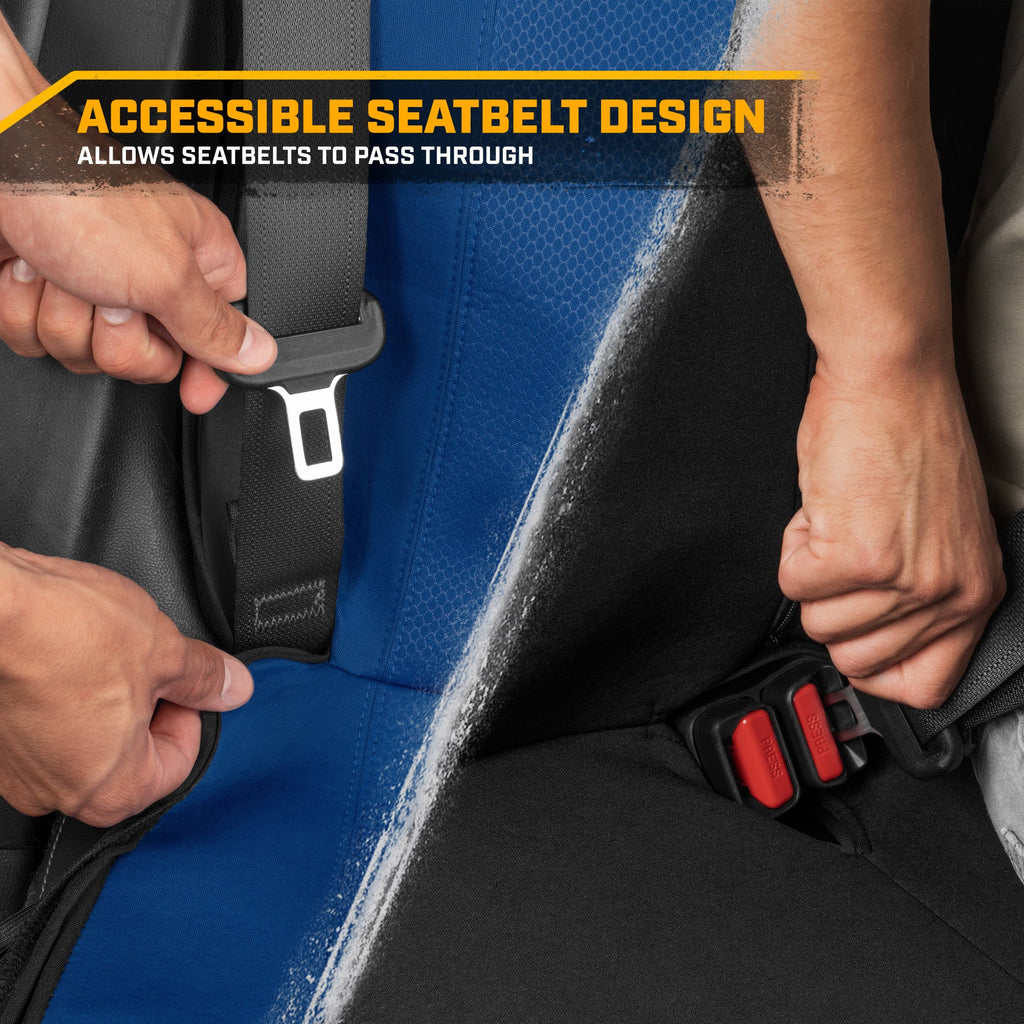 Cat Flexfit Blue Rear Seat Cover for Car – Durable Canvas & Mesh Design 60/40 Split Bench Protector for Cars, Trucks & SUVs – Back Seat Cover for Rear Bench – Interior Car Accessory