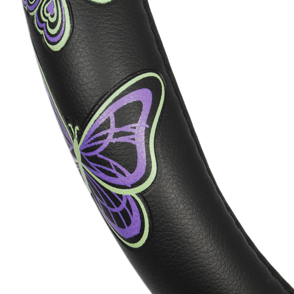 BDK GripGrab Comfort Grip Purple/Green Butterflies Steering Wheel Cover (Fits 14.5" 15.5")