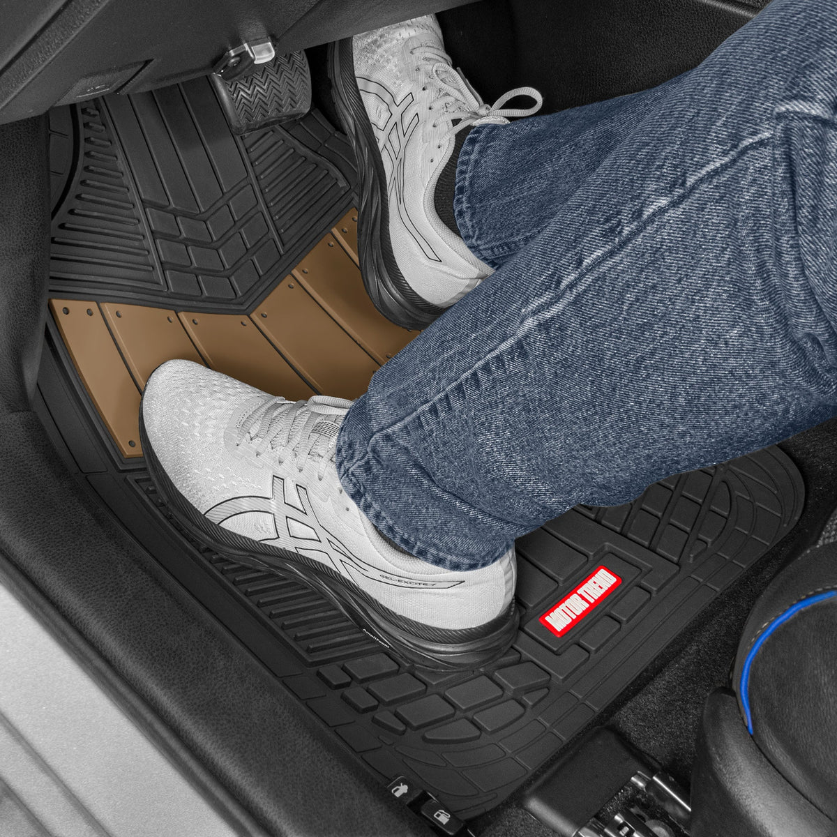 MotorTrend 4-Piece DualFlex Deep Drainage Channels Front Floor Mats and Rear Front Floor Mats - Heavy Duty, All Weather, Trim to Fit
