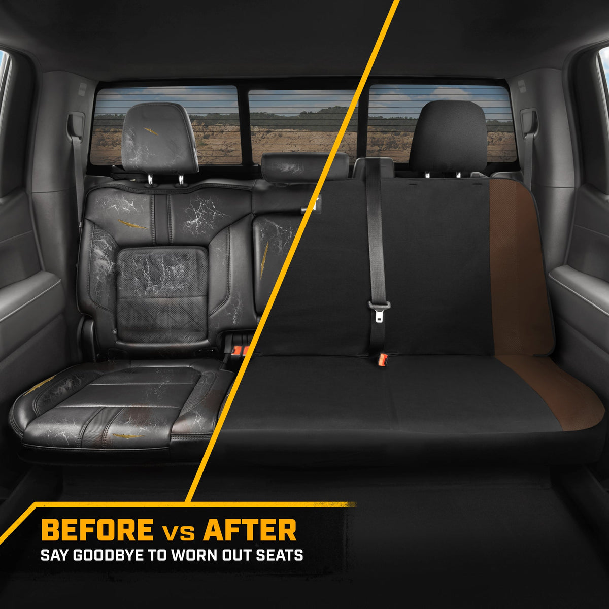 Cat Flexfit Brown Rear Seat Cover for Car – Durable Canvas & Mesh Design 60/40 Split Bench Protector for Cars, Trucks & SUVs – Back Seat Cover for Rear Bench – Interior Car Accessory