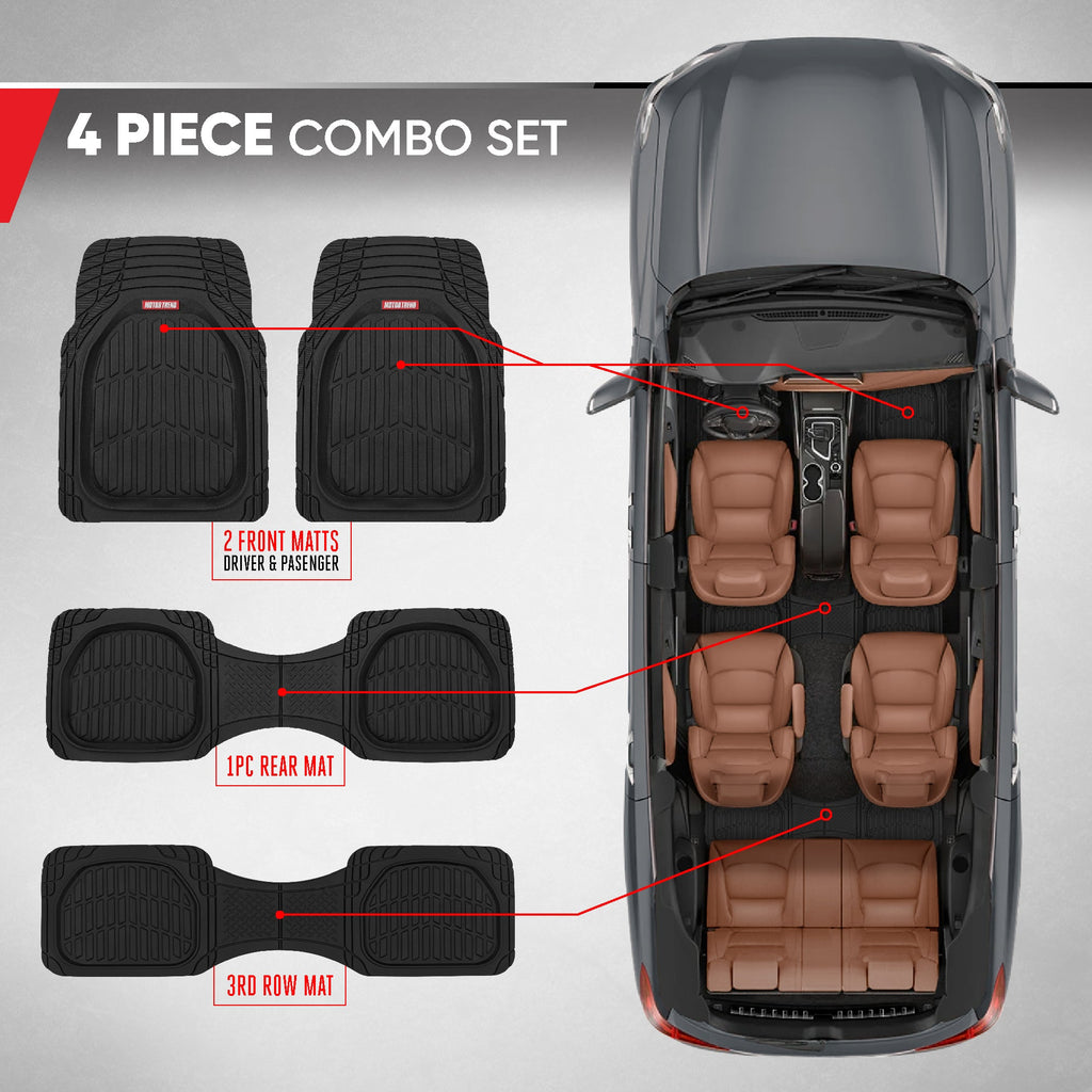 MotorTrend 4-Piece 3-Rows FlexTough Deep Dish Front Floor Mats, Middle Floor Mats, and Rear Floor Mat
