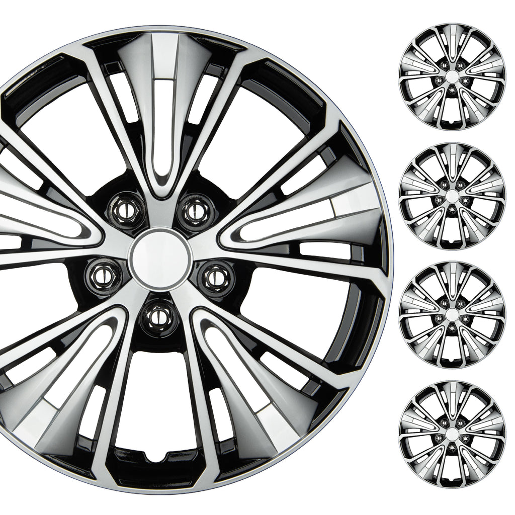 BDK 16 Inch Hubcaps Set of 4 - OEM Replacement Snap-On Wheel Rim Covers - Universal Fit Car Wheel Cover for Cars, Trucks, SUV, Vans Durable ABS Black & Silver 5-Spoke Hub-Cap Car Accessories Exterior