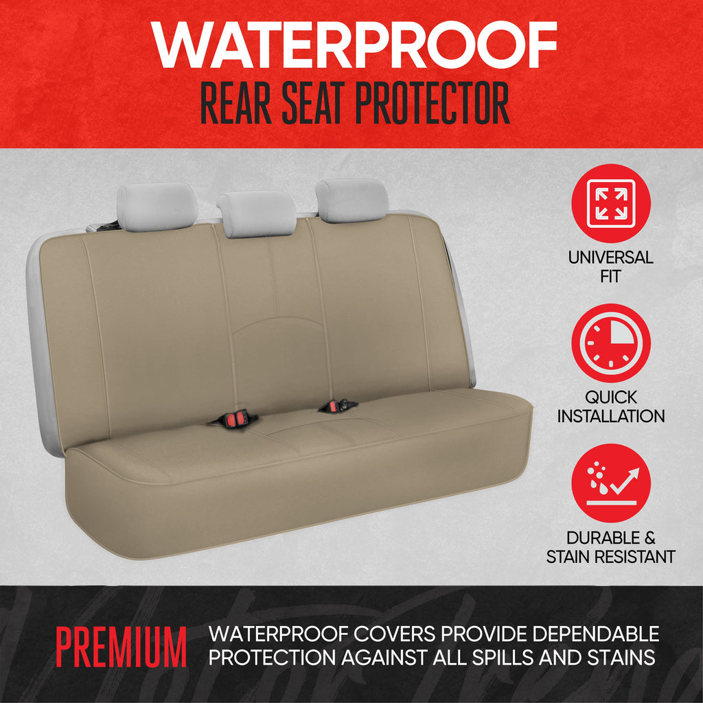 Motor Trend SpillGuard Waterproof Rear Bench Car Seat Cover, All Beige Stitching - Split Bench Rear Seat Protector with Neoprene Padding, Back Seat Cover for Kids & Dogs, Car Interior Covers