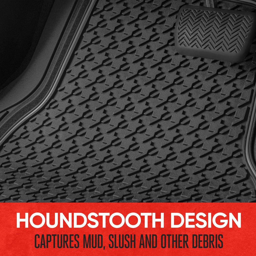 MotorTrend 4-Piece Houndstooth Pattern Front Floor Mats and Rear Floor Mats - Heavy Duty, All Weather, Trim to Fit