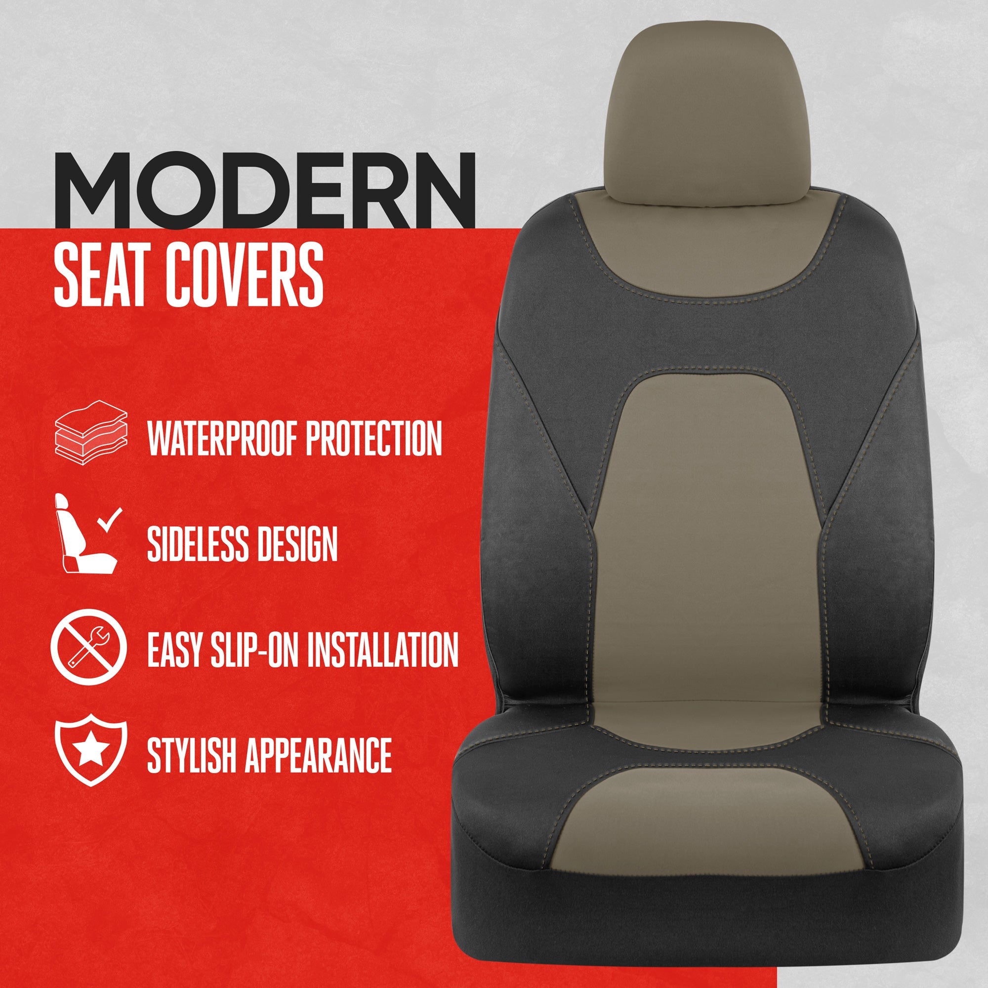 MotorTrend 2-Pack AquaShield Water-Proof Two-Tone Neoprene Front Seat Covers