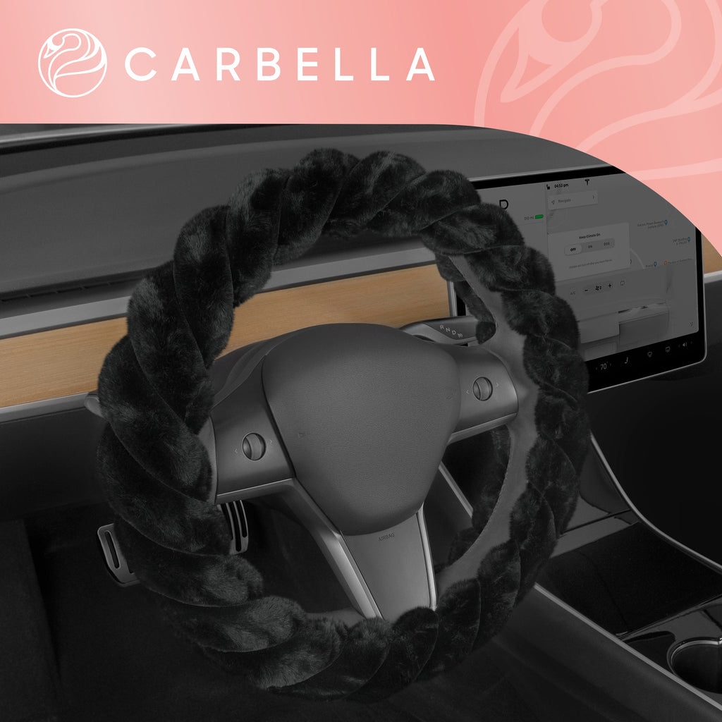 Carbella Twisted Plush Fur Steering Wheel Cover (Fits 14.5" - 15.5")