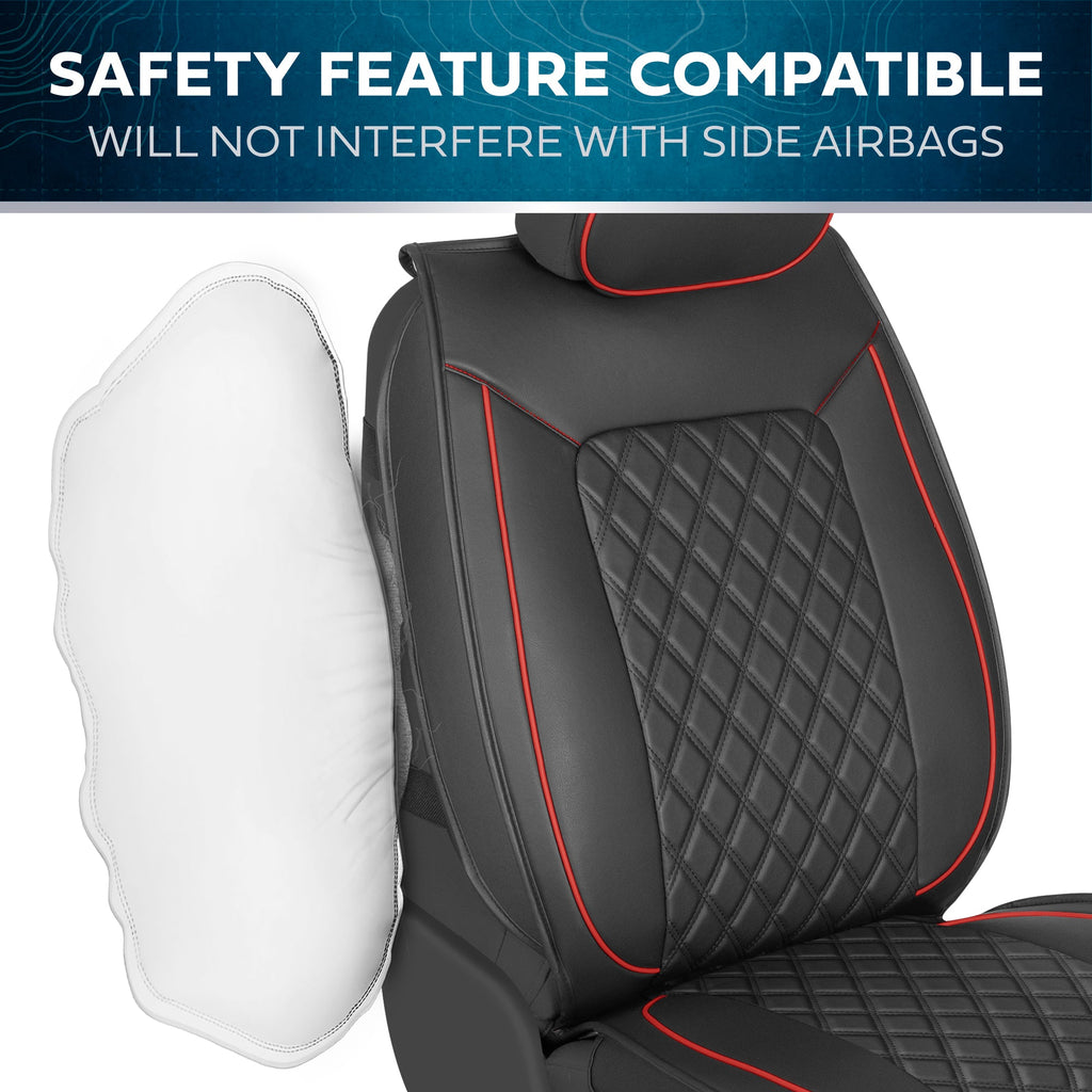 MotorBox 2-Pack Prestige Edition Premium Faux Leather Diamond Stitched Cushion Front Seat Covers