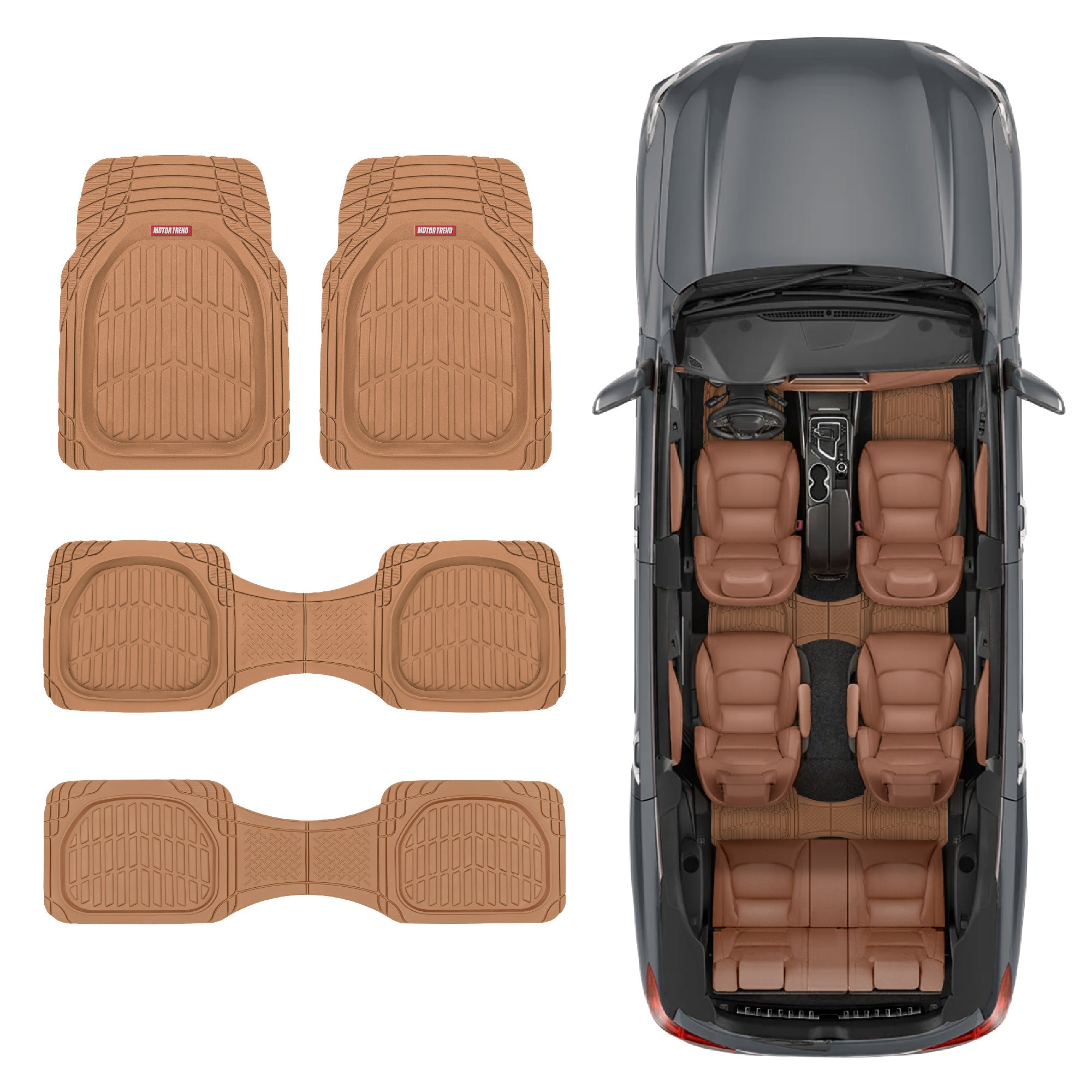 MotorTrend 4-Piece 3-Rows FlexTough Deep Dish Front Floor Mats, Middle Floor Mats, and Rear Floor Mat