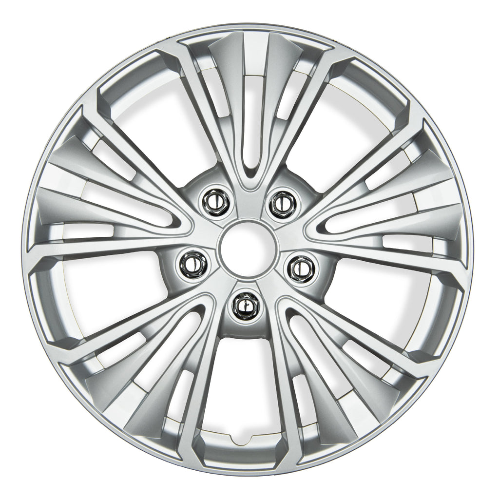 BDK 16 Inch Hubcaps Set of 4 – OEM Replacement Snap-On Wheel Rim Covers - Universal Fit Car Wheel Cover for Cars, Trucks, SUV, Vans Durable ABS 5-Spoke Silver Hub-Cap Car Accessories Exterior