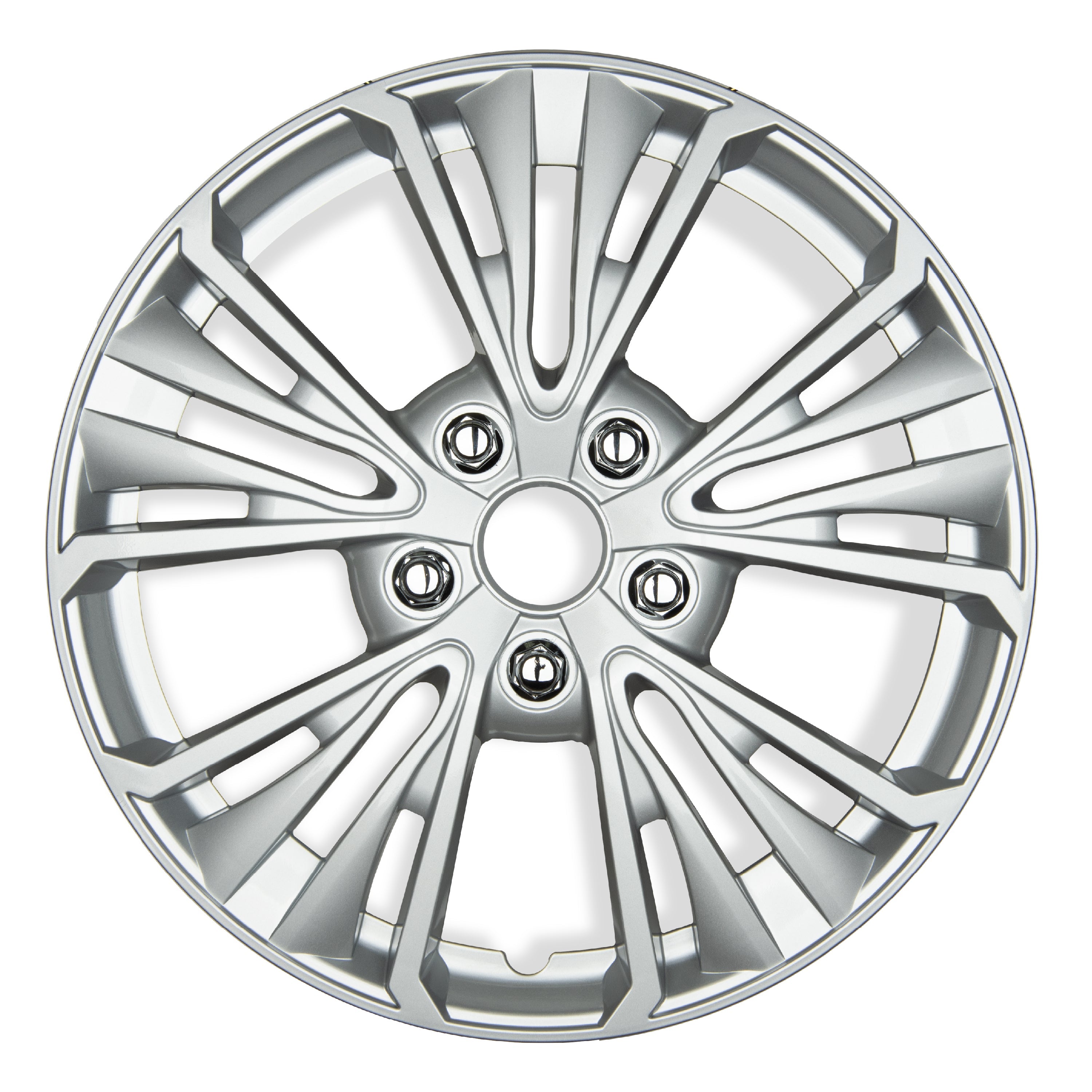 BDK 16 Inch Hubcaps Set of 4 – OEM Replacement Snap-On Wheel Rim Covers - Universal Fit Car Wheel Cover for Cars, Trucks, SUV, Vans Durable ABS 5-Spoke Silver Hub-Cap Car Accessories Exterior