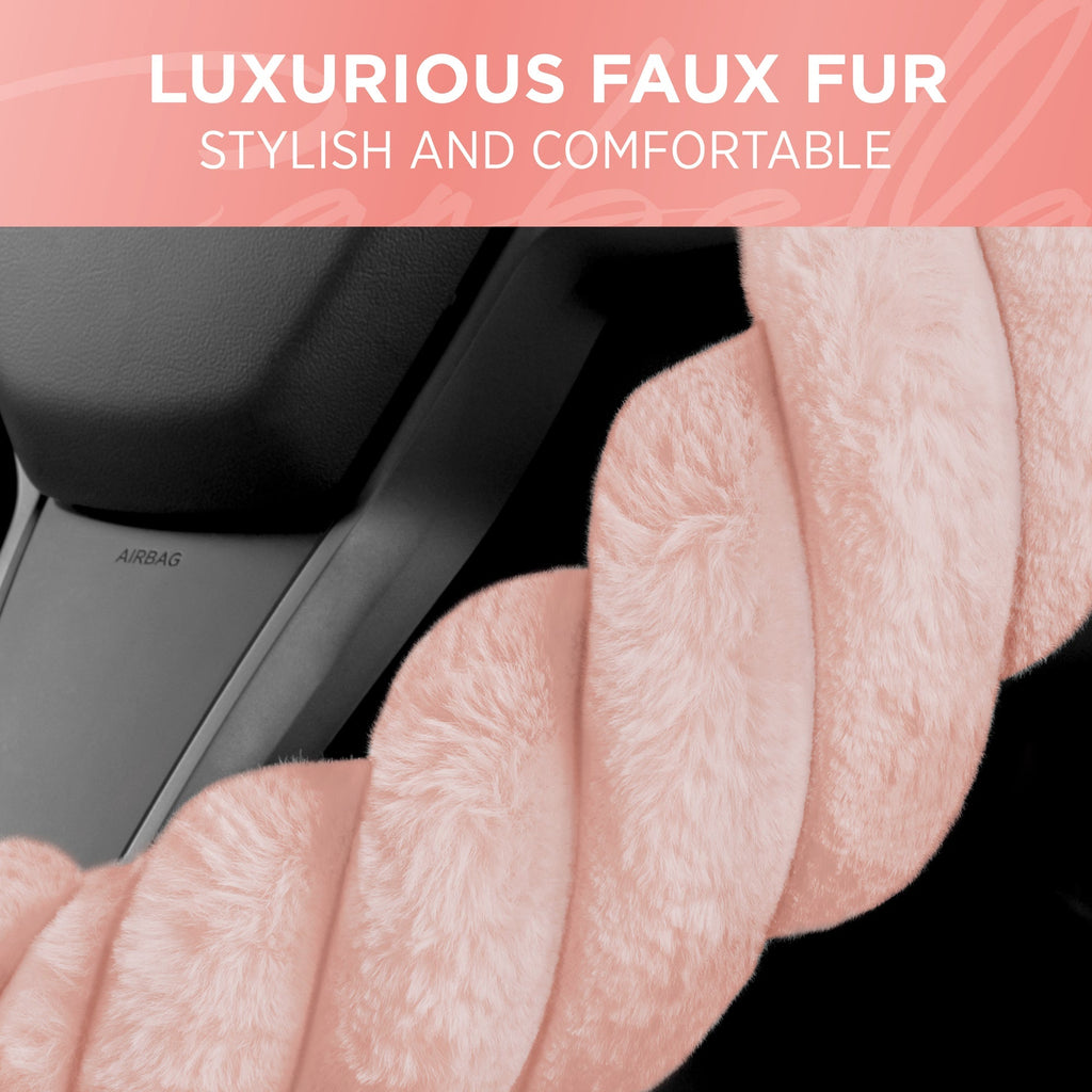 Carbella Twisted Plush Fur Steering Wheel Cover (Fits 14.5" - 15.5")