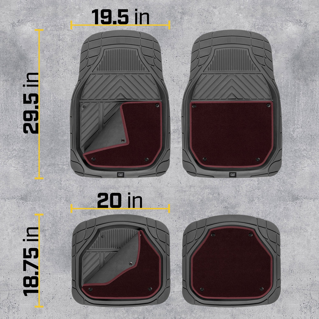 CAT 4-Piece Detachable Carpet Deep Dish Front Floor Mats and Rear Floor Mats - Heavy Duty, All Weather, Trim to Fit